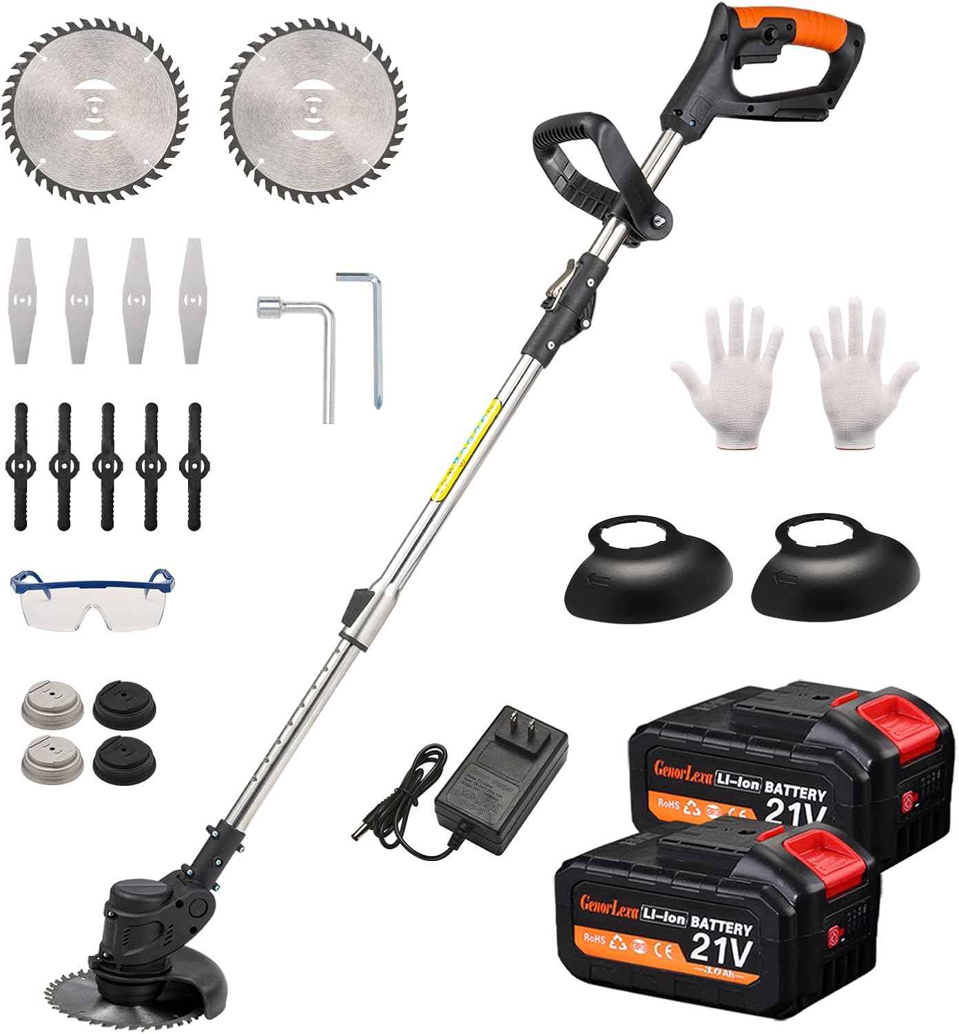 21V Electric Weed Wacker, Cordless Brush Cutter String Trimmer with Adjustable Pole & 2x3.0Ah Battery-Powered Weed Wacker, Lightweight & Low Noise, Foldable 3-in-1 Weed Eater for Outdoor, Garden, Yard