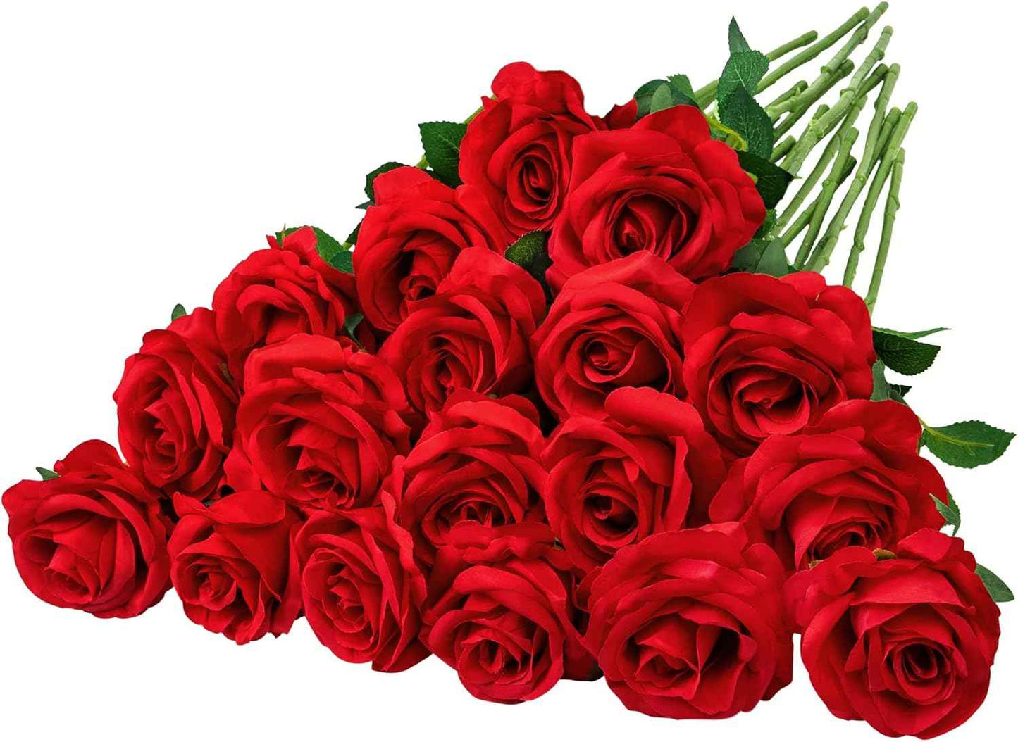 Ouddy Decor 20 Pcs Red Roses Artificial Silk Flowers Fake Roses Bouquet with Long Stems for Mother's Day Decor Wedding Home Party Table Centerpieces Bridal Bouquet DIY Floral Arrangment, Red