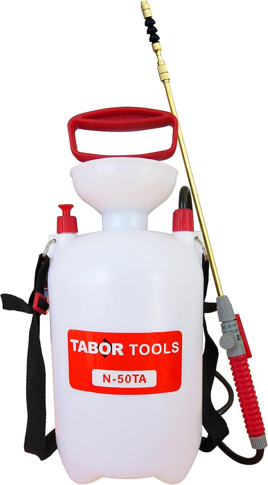TABOR TOOLS 1.3 Gallon Lawn and Garden Pump Pressure with Pressure Relief Valve, Adjustable Shoulder Strap, Telescopic Adjustable Wand and Extra Set of Seals. N50TA.