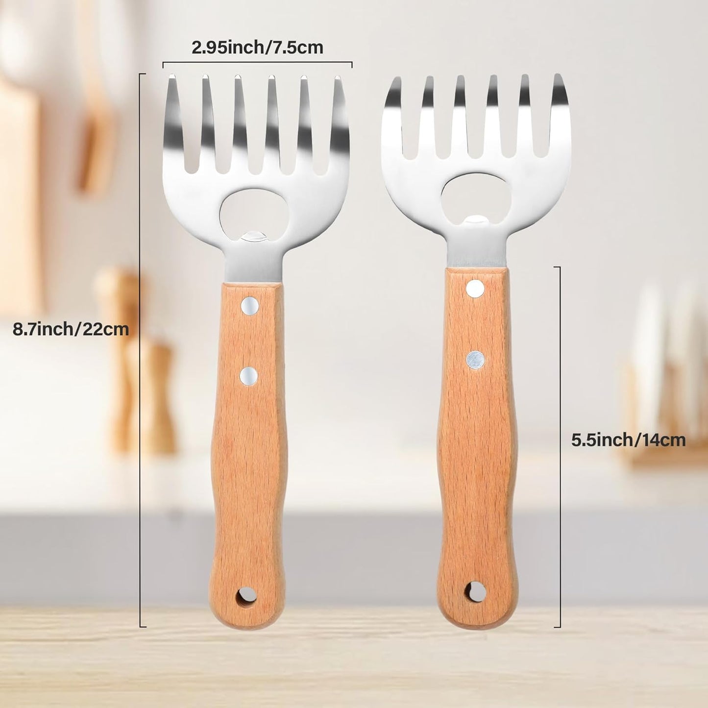 Stainless Steel Meat Shredder Claws with Long Wooden Handles for Pulled Pork, Turkey, Chicken - BBQ Tools for Shredding, Pulling, Handling, and Serving