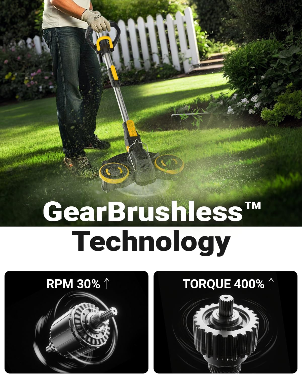 Cordless Weed Wacker with Brushless Motor, 10 Inch 3-in-1 Grass Trimmer& Edger & Lawn Mower with 4.0Ah Battery and Charger (One 4.0AH battry)