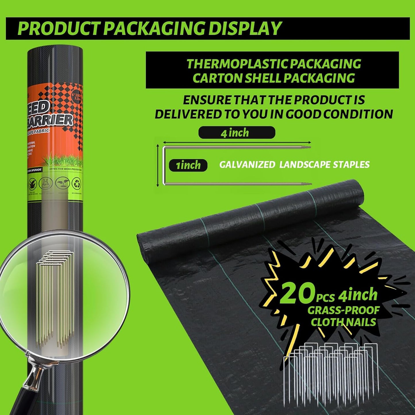 6x100FT Weed Barrier Landscape Fabric Heavy Duty, 3.2oz Durable Geotextile Fabric, Weed Block Gardening Ground Cover Mat, Weed Control Garden Cloth for Landscaping, French Drains, Yard Driveway
