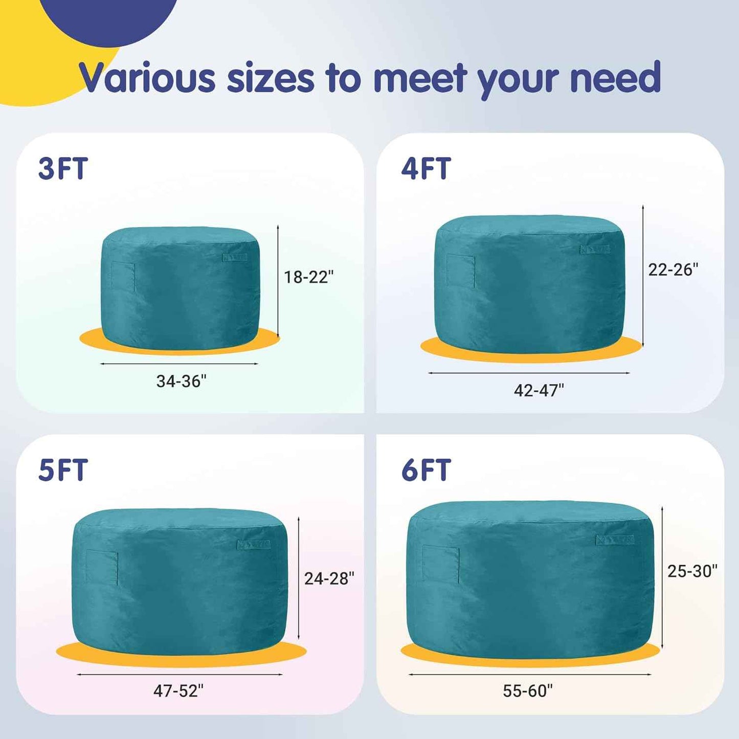 3FT Bean Bag Chairs,Comfy Beanbags Giant Bean Bags Chairs with Memory Foam Filling,Beanbag Chairs for Adults,Machine Washable Cover,Lazy Sofa for Gamming Room,Living Room & Bedroom,Sea Blue