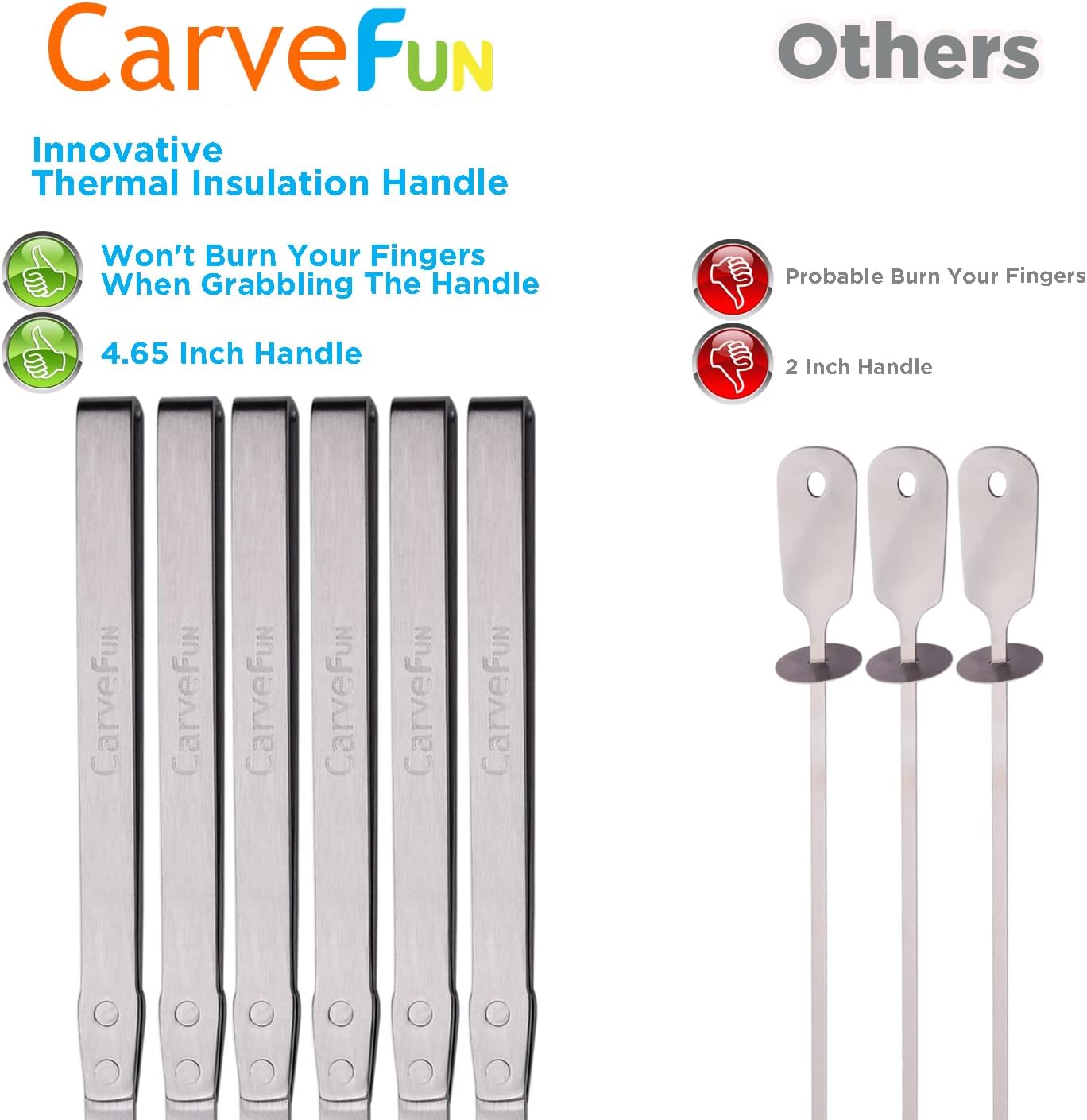 Innovative Thermal Insulation Handle BBQ Skewers Set - 6 Stainless Steel Wide BBQ Kebob Sticks For Grill - Flat Metal With 1 Food Remover Bar - 16.7' Inch Metal Kabob Skewers