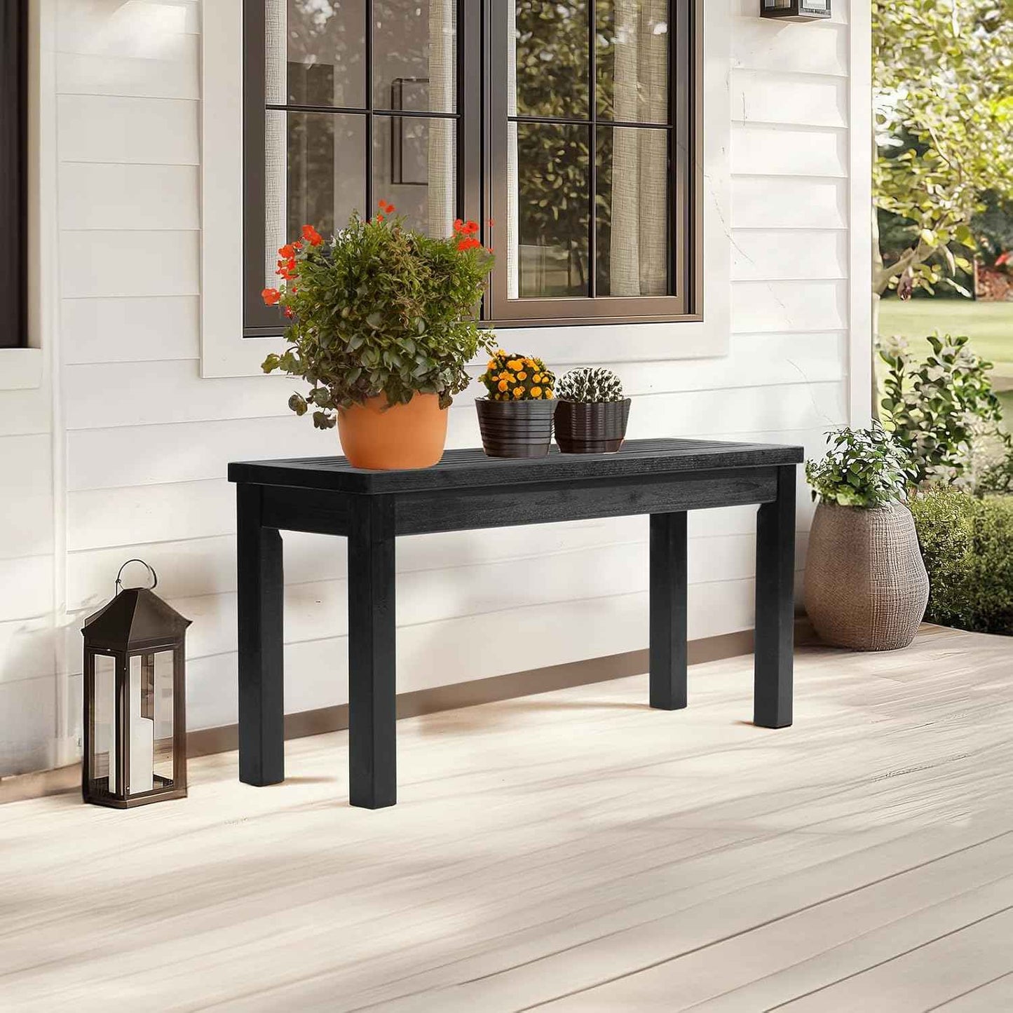 VINGLI Outdoor Wooden Bench, 40” Porch Bench Outdoor Backless Garden Bench, Small Outdoor Bench for Deck Patio Entryway (Black, 40in)