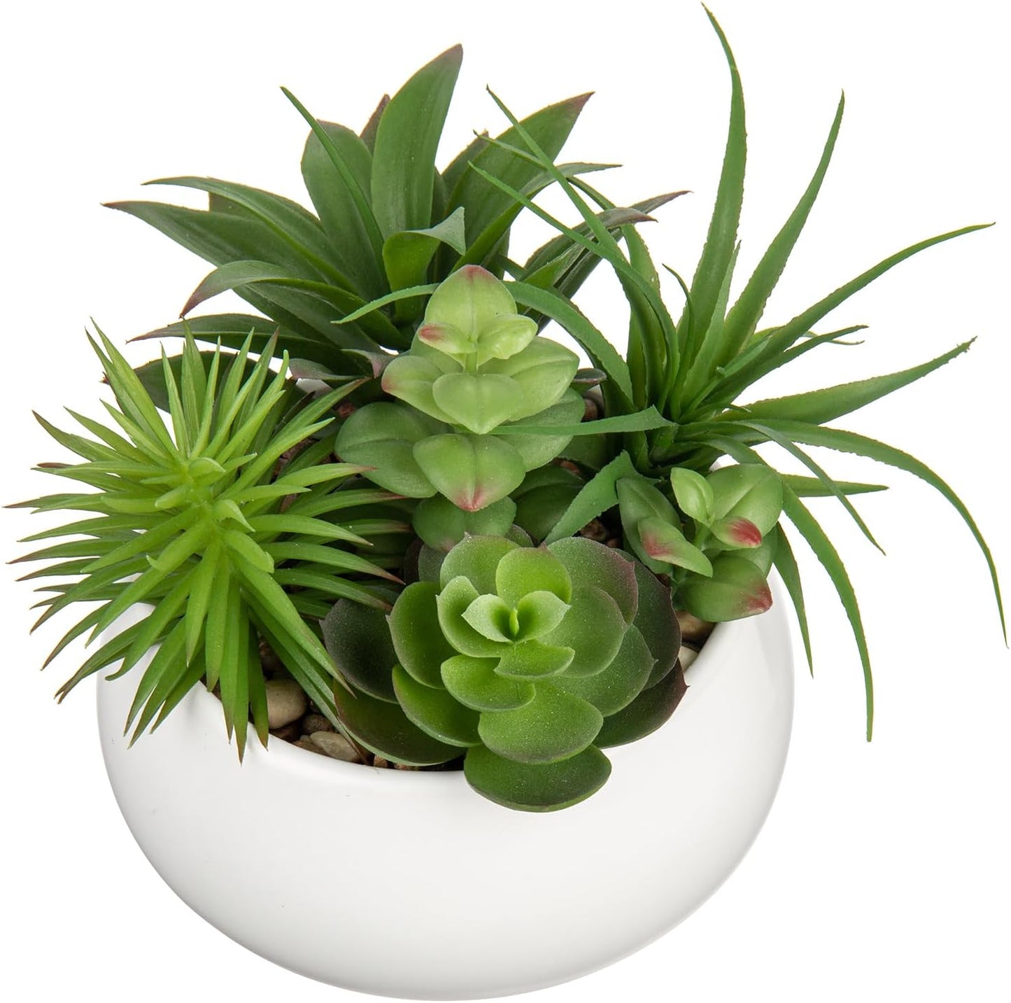 Fake Plants Artificial Succulents in Pots Faux Succulent Arrangement Potted Plant in White Ceramic Planter Bowl for Home Decor Office Desk Bathroom Shelf Living Room Indoor Decorations