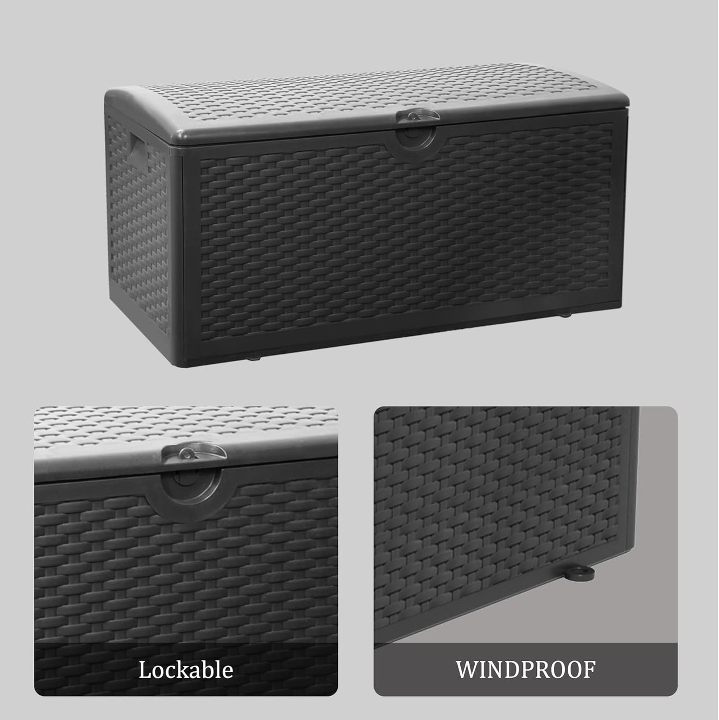 80 Plus Gallon Resin Deck Box, Waterproof Outdoor Storage Bin for Patio, Poolside, and Garden, Lockable & UV-Resistant, Ideal for Small Spaces, Black