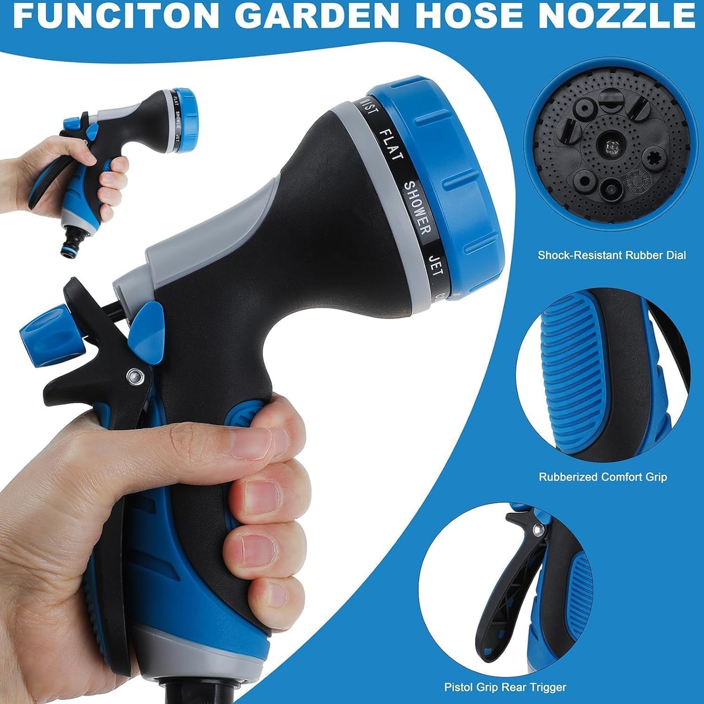 Garden Hose Nozzle with Adjustable 10 Watering Patterns, Water Hose Nozzle Sprayer with Slip Resistant,High Pressure Garden Hose Spray Nozzle for Plants & Lawns Watering,Car Washing and Pet Showering