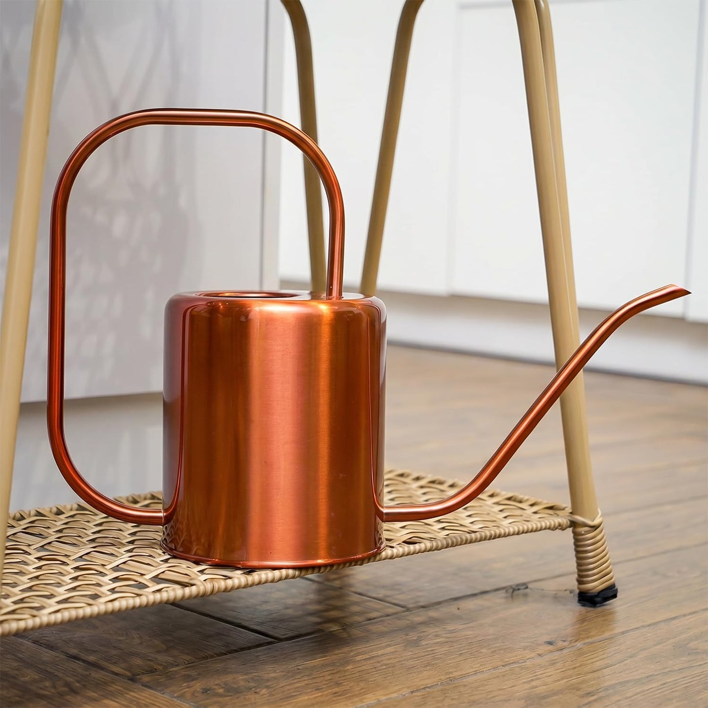 Plexon Rose Gold Metal Watering Can Indoor Plants, 54 oz Stainless Steel Long Spout Watering Can Outdoor House Plant Flower, Garden