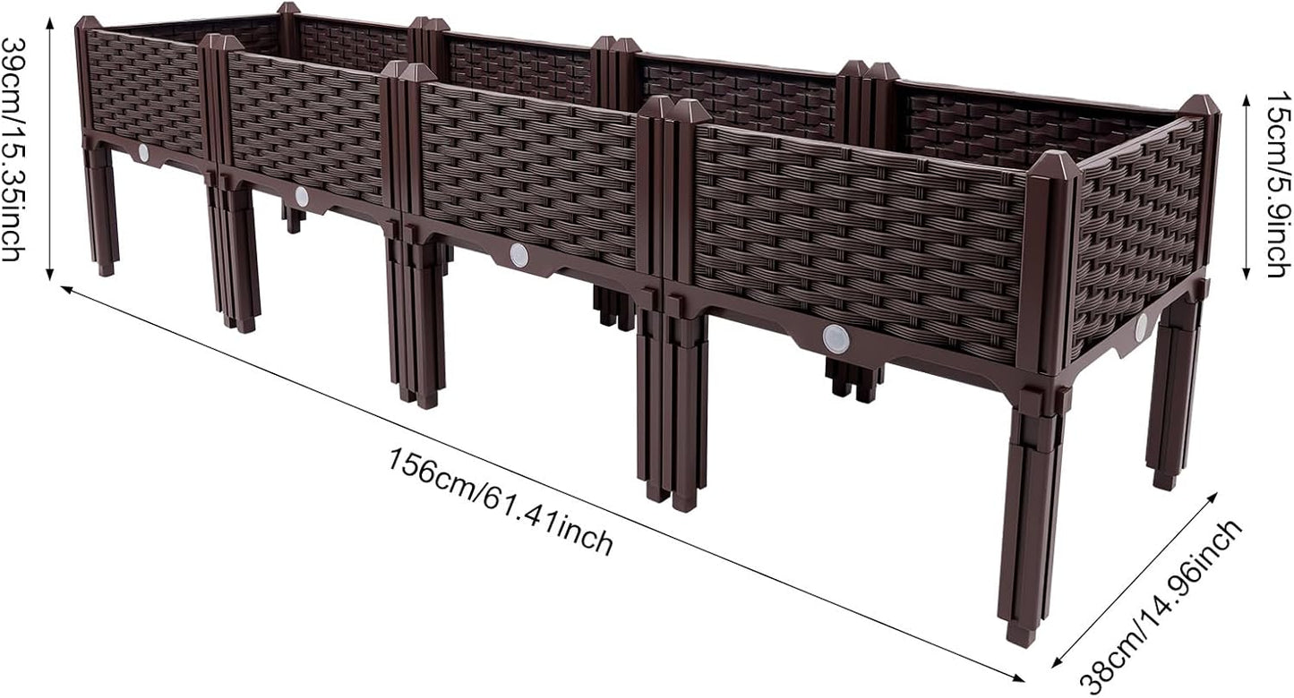 Raised Garden Bed, Elevated Planter Box Plastic Raised Beds with Legs & Drain Holes for Gardening Vegetables Herb Flowers Growing Outdoor, 4 Boxes Brown