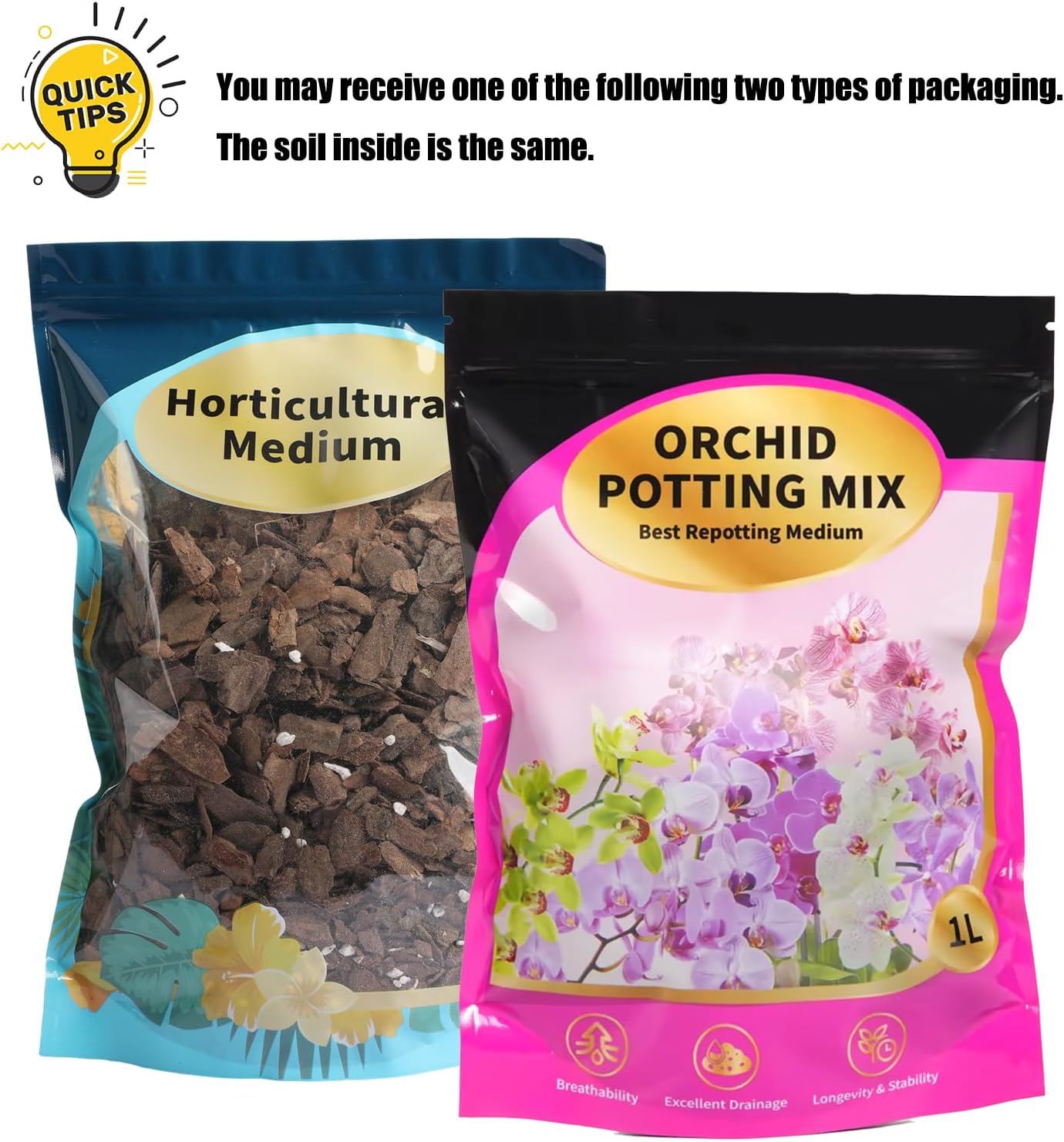 Doter Organic Orchid Potting Mix & Bark Blend 1qt - All Natural, Fast Draining Soil for Phalaenopsis, Dendrobium, Oncidium Plants