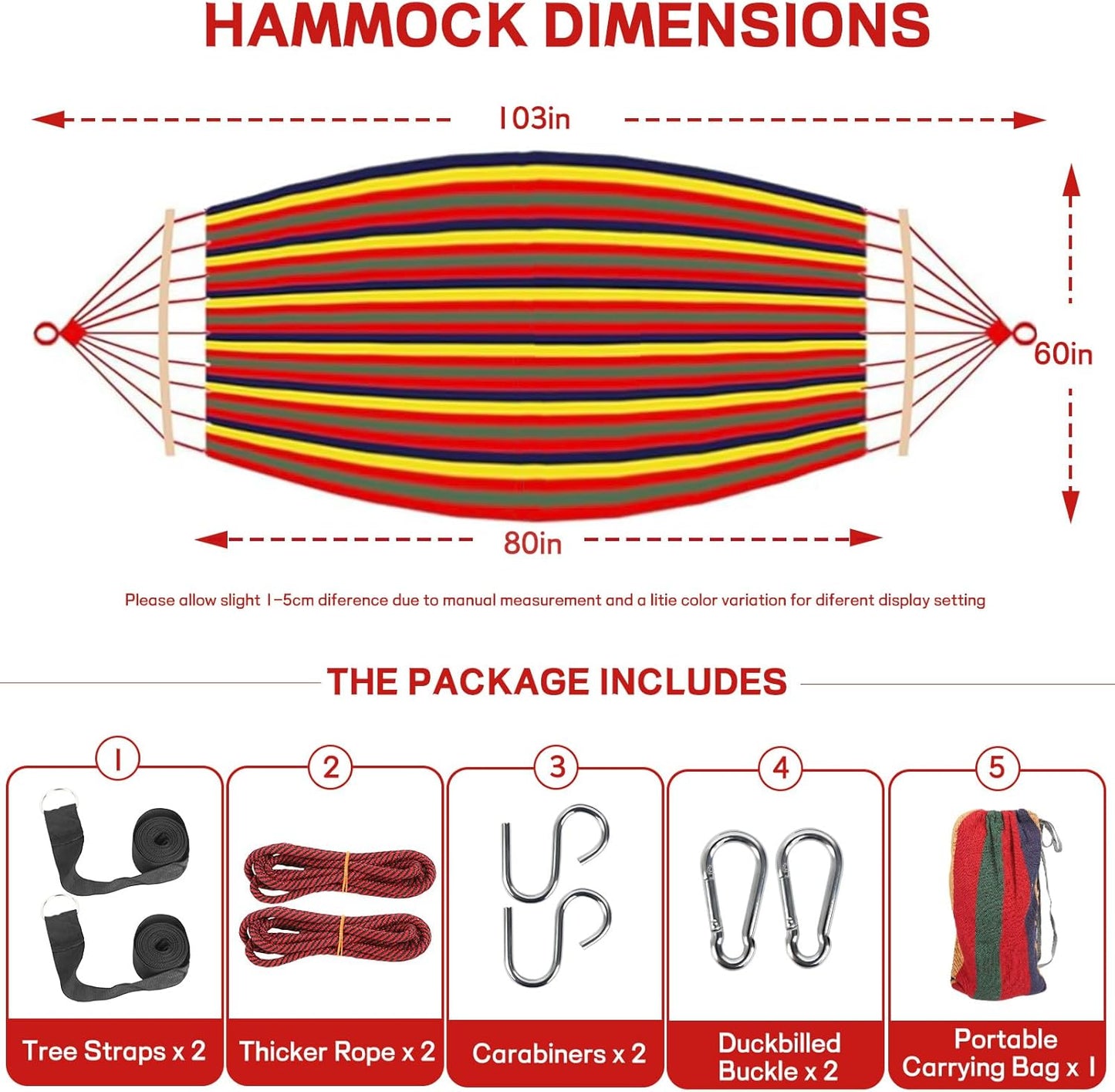 Durable Hammocks 660 Lbs Capacity, Camping Essentials Hiking Gear Accessories Max 2 X Tree Straps & Carabiners & Duckbilled Buckle & Thicker Rope & Portable Carrying Bag Included (red)
