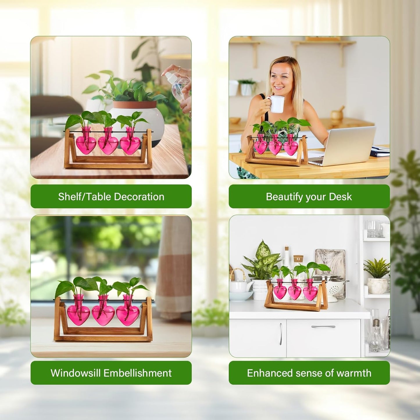 XXXFLOWER Plant Terrarium Propagation Stations Unique Gifts for Women Wife Mom Plant Lovers 3 Heart Shaped Vases for Hydroponics Home Garden Office Decor(Plants NOT Included)