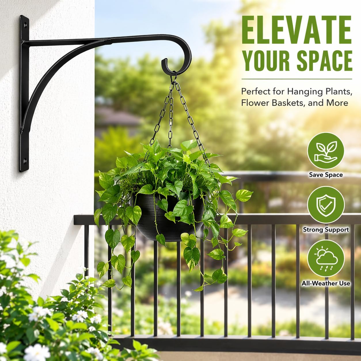 Plant Hangers Outdoor Indoor, 10 Inch Heavy Duty Wall Hooks 2/4 Pack, Decorative Iron Plant Hooks for Hanging Plants, Bird Feeders, Wind Chimes, Flower Baskets (1Pack)