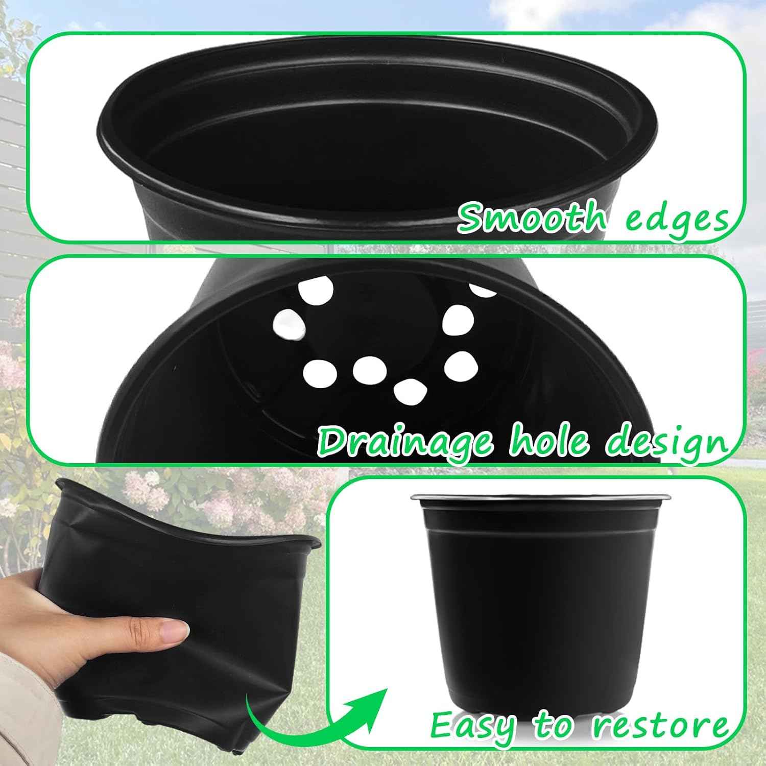 Anyumocz 60Pcs 0.5 Gallon Plant Nursery Pots,Plastic Pots with Drainage Holes,Flower Container Seedling Pot for Planting,Transplanting,Succulents,Cuttings,Garden(Black)