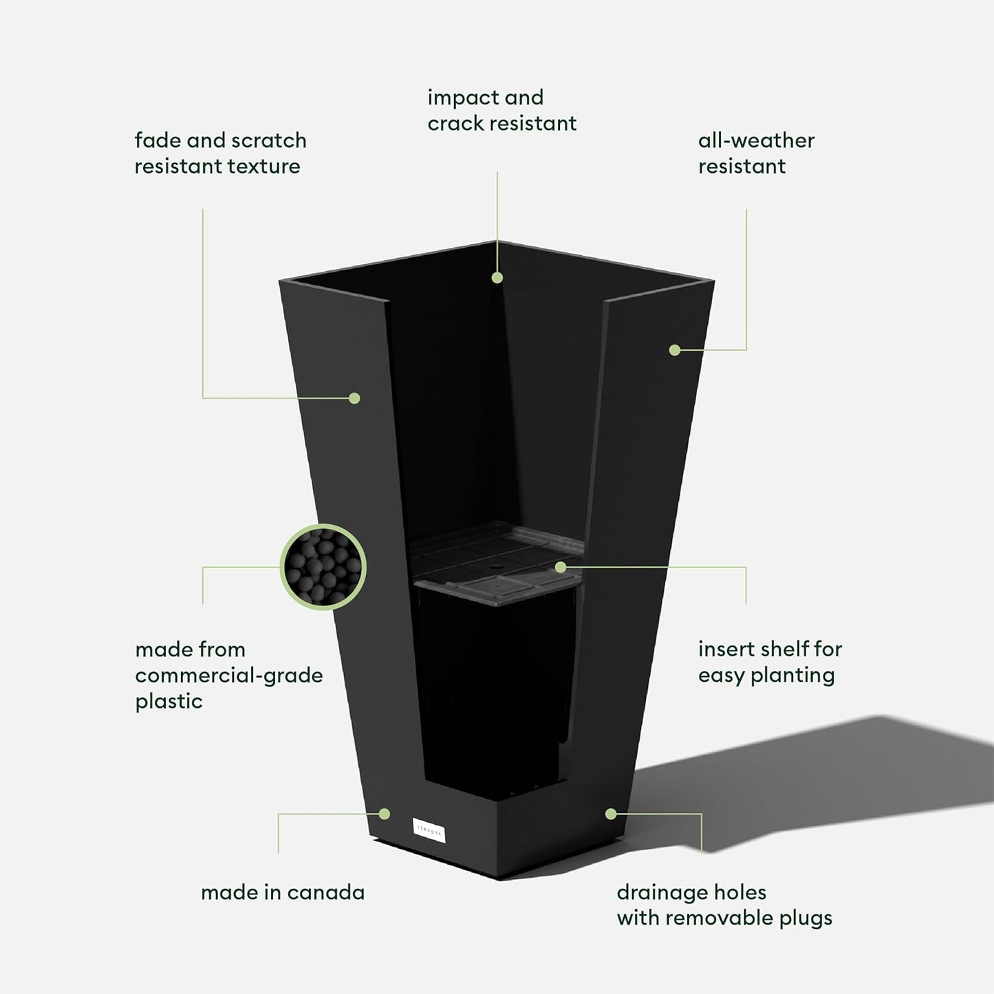 Veradek V-Resin Indoor/Outdoor Taper Planter (26 inch, Black)