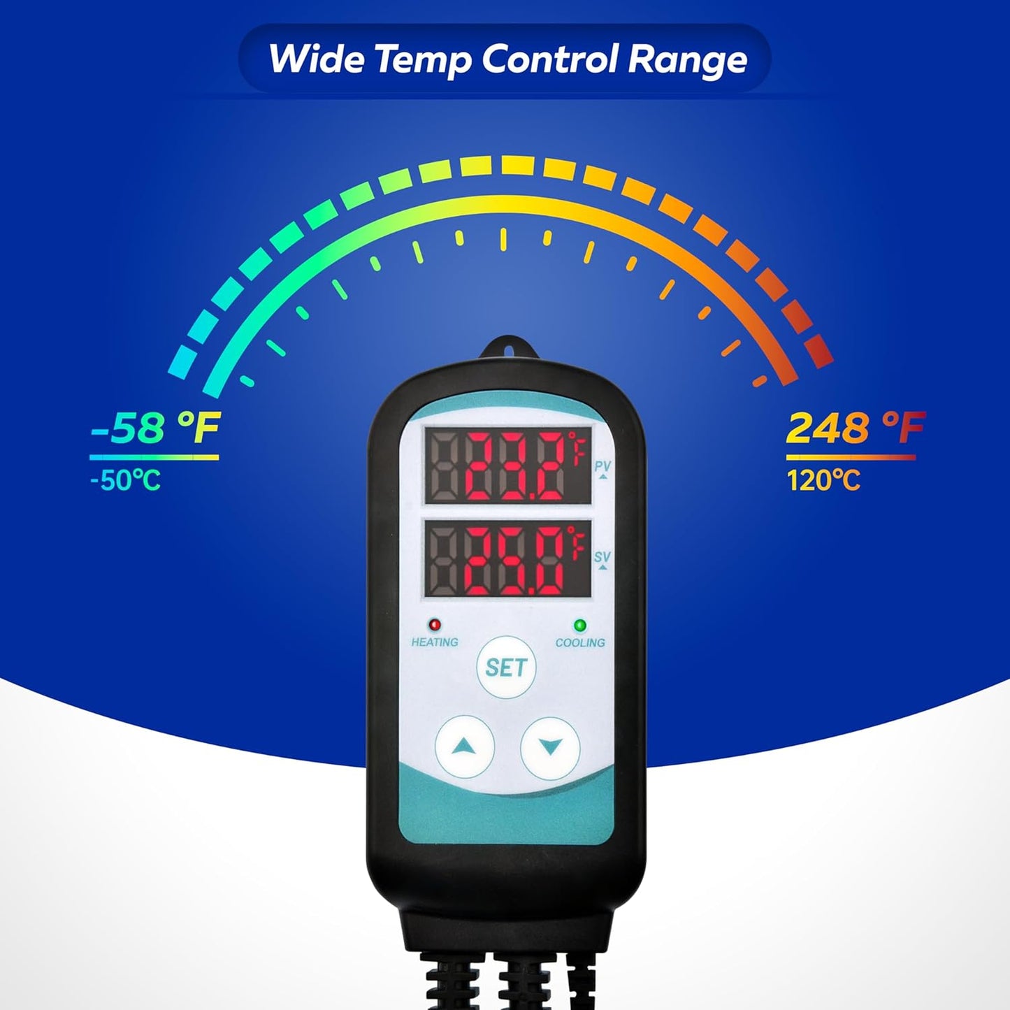 Digital Temperature Controller,Dual Digital Temperature Controlled Outlet,Thermostat Plug,Greenhouse Heater with Thermostat,110-240V 1500W ,Thermostat with Dual LED Display