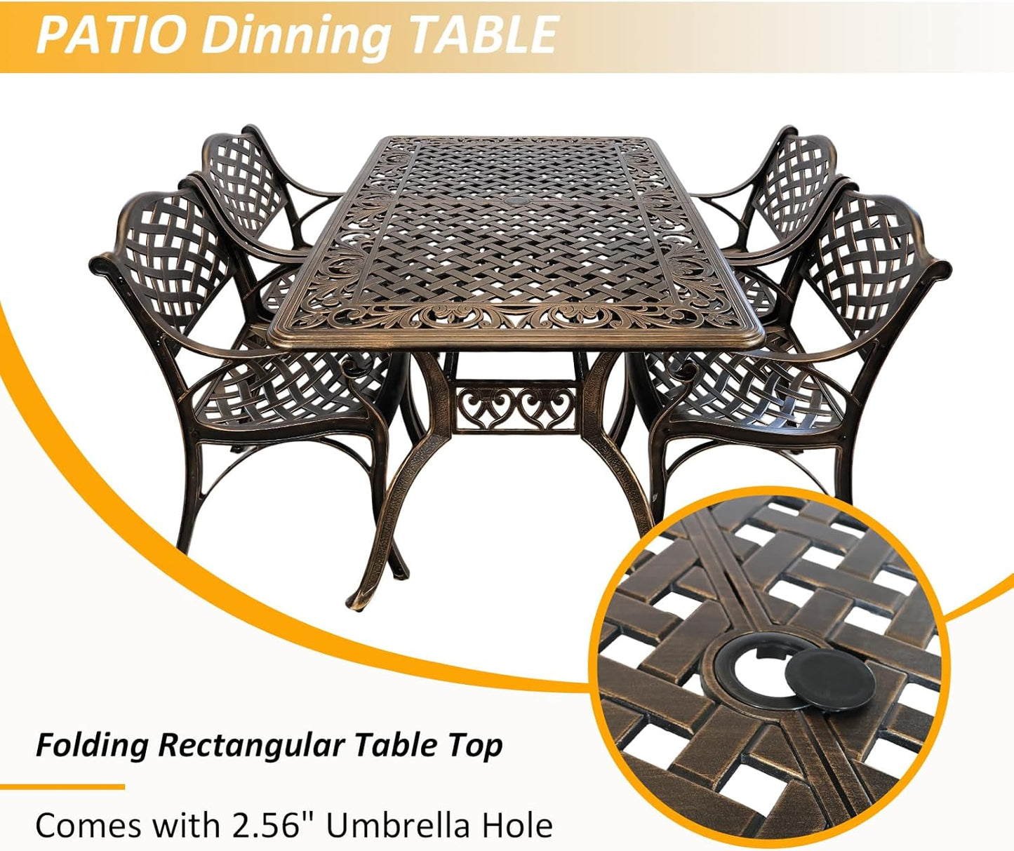 5 Piece Patio Dining Set, 58.66" All-Weather Metal Outdoor Table and Chairs Set of 4, Cast Aluminum Patio Furniture Set for Patio, Garden, Backyard, Balcony