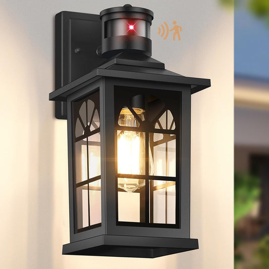 Motion Sensor Outdoor Light Fixture, Dusk to Dawn Porch Light Outdoor Wall Sconce Lantern, Aluminum Exterior Lighting Fixture Wall Mount, 3 Lighting Modes Outside Lights for House Front Door Garage