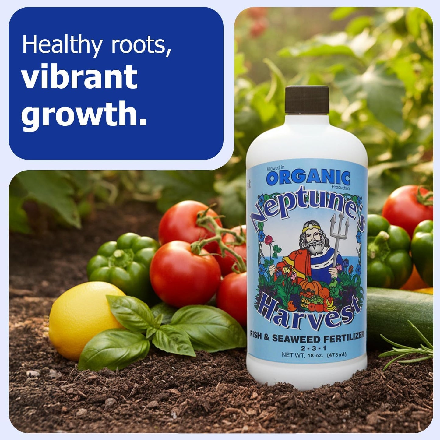 Neptune's Harvest Fish & Seaweed Liquid Fertilizer (2-3-1) - 18oz Pint - Plant Food for Garden - Indoor & Outdoor Organic Plant Fertilizer for Vegetables, Flowers, Fruit, Trees & Lawns