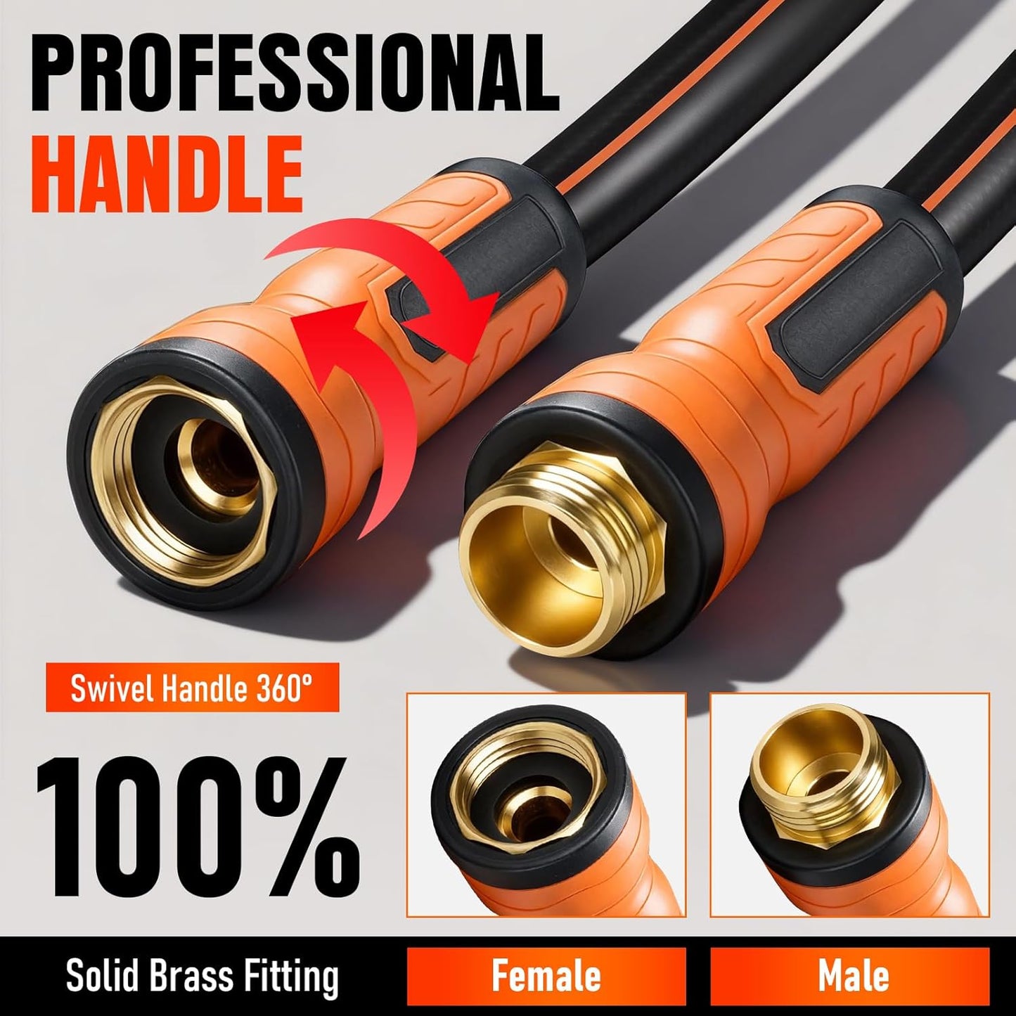 Garden Hose 100 ft x 5/8", Heavy Duty Water Hose, Flexible and Durable, Kink Resistant Lightweight Hybrid Hose, Leakproof Yard Hose with Male to Female Fittings