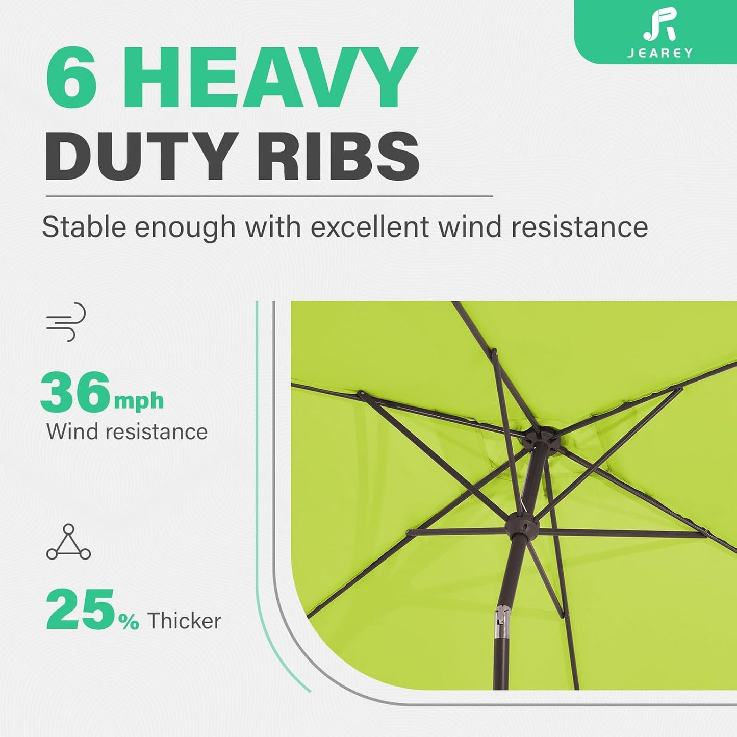 JEAREY 6.5x10 ft Rectangular Patio Umbrellas Outdoor Market Umbrella with Push Button Tilt and Crank, Rectangle Table Umbrella 6 Sturdy Ribs UV Protection for Pool Garden Backyard Deck, Apple Green