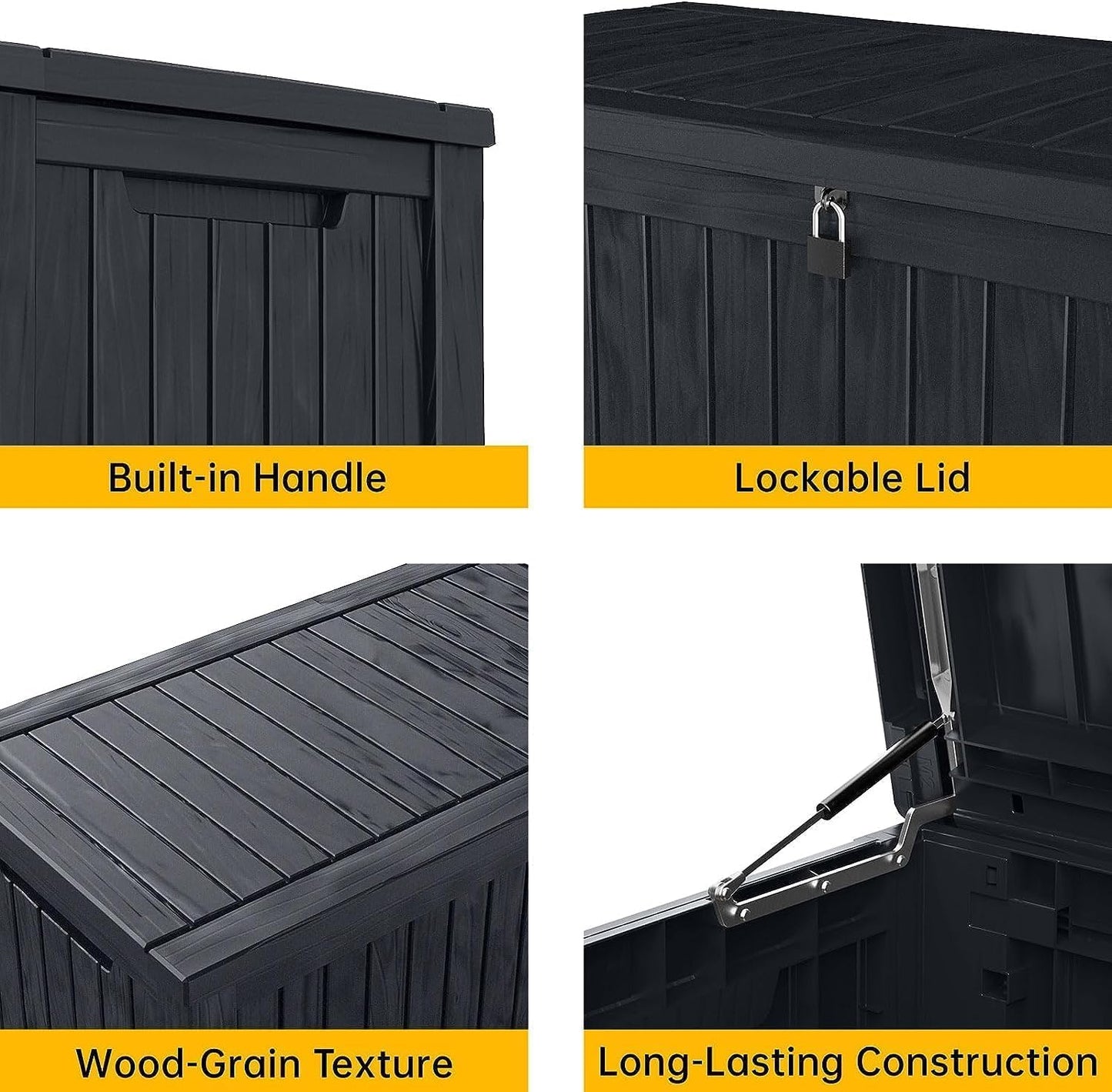 182 Gallon Deck Box Waterproof, UV Resistant Resin Outdoor Storage Box with Hydraulic Rod, Lockable Design and Enhanced Durability for Patio, Garden, and Poolside Use