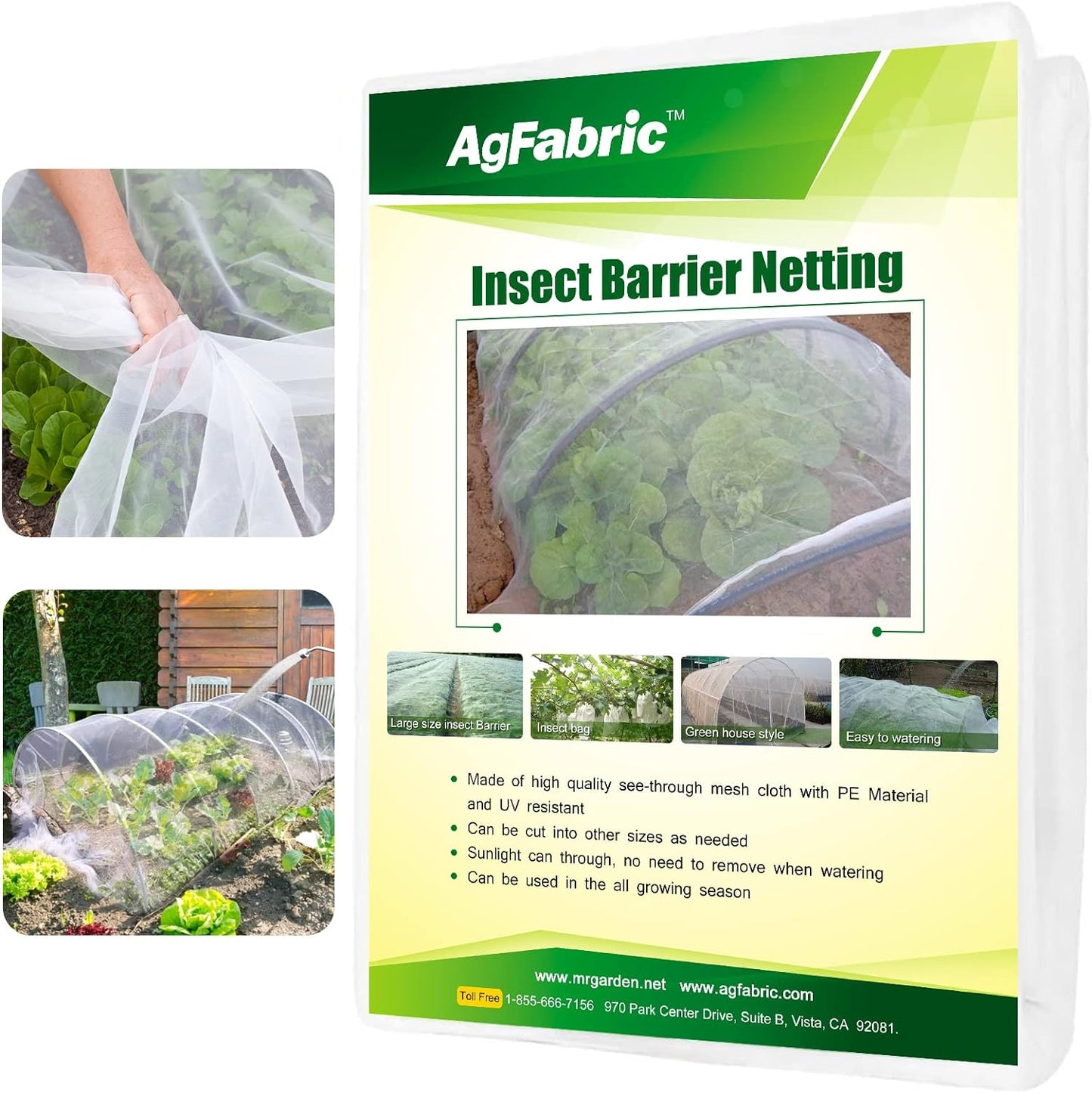 Agfabric Garden Netting 5'x10' Insect Pest Barrier Bird Netting for Garden Protection,Row Cover Mesh Netting for Vegetables Fruit Trees and Plants,White