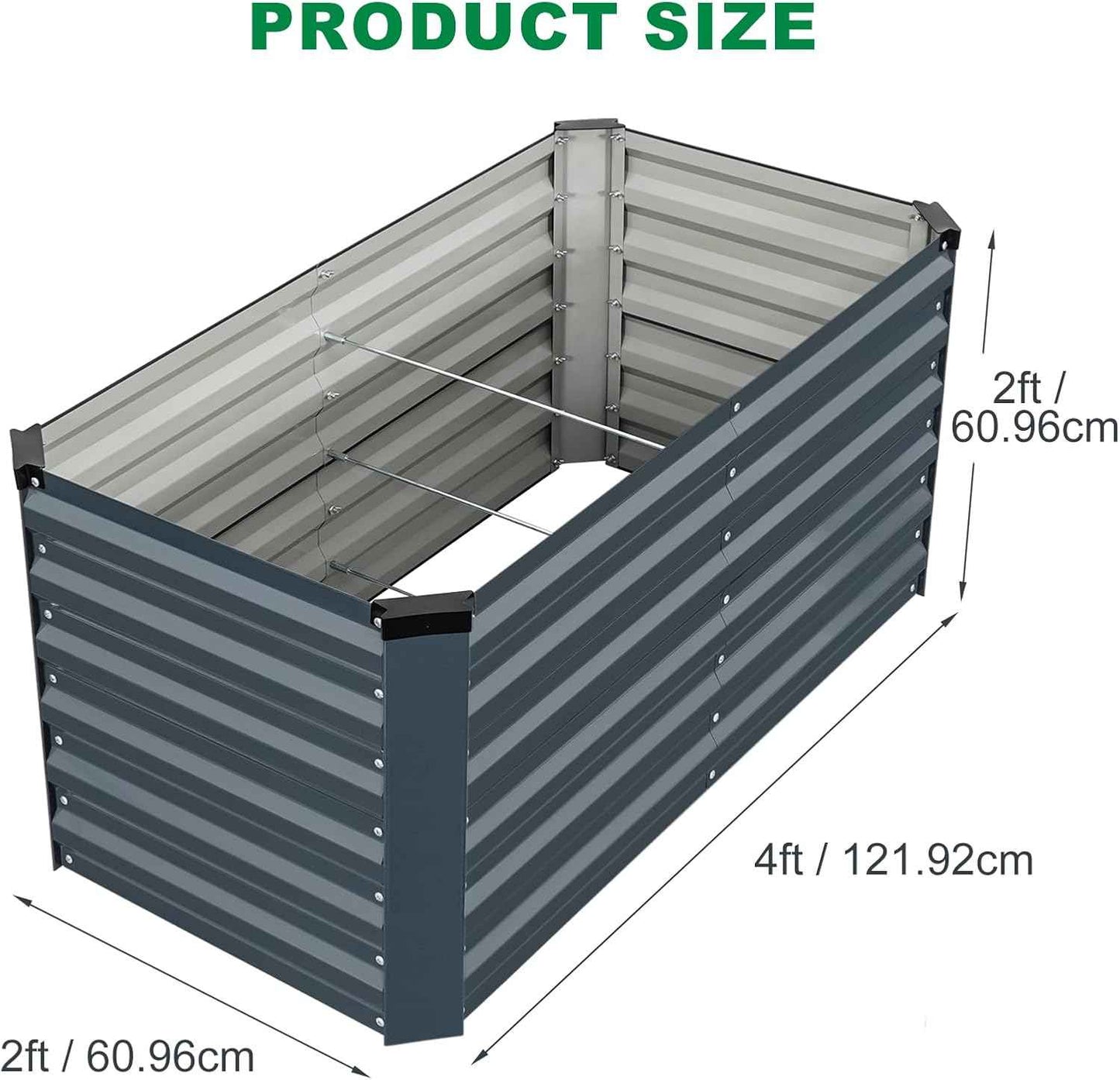 Galvanized Raised Garden Bed 4x2x2ft, Raised Beds for Gardening, Reinforced Support Bars & Safety Edges for Vegetables, Flowers, Herbs, Gray (Grey, 4x2x2FT)