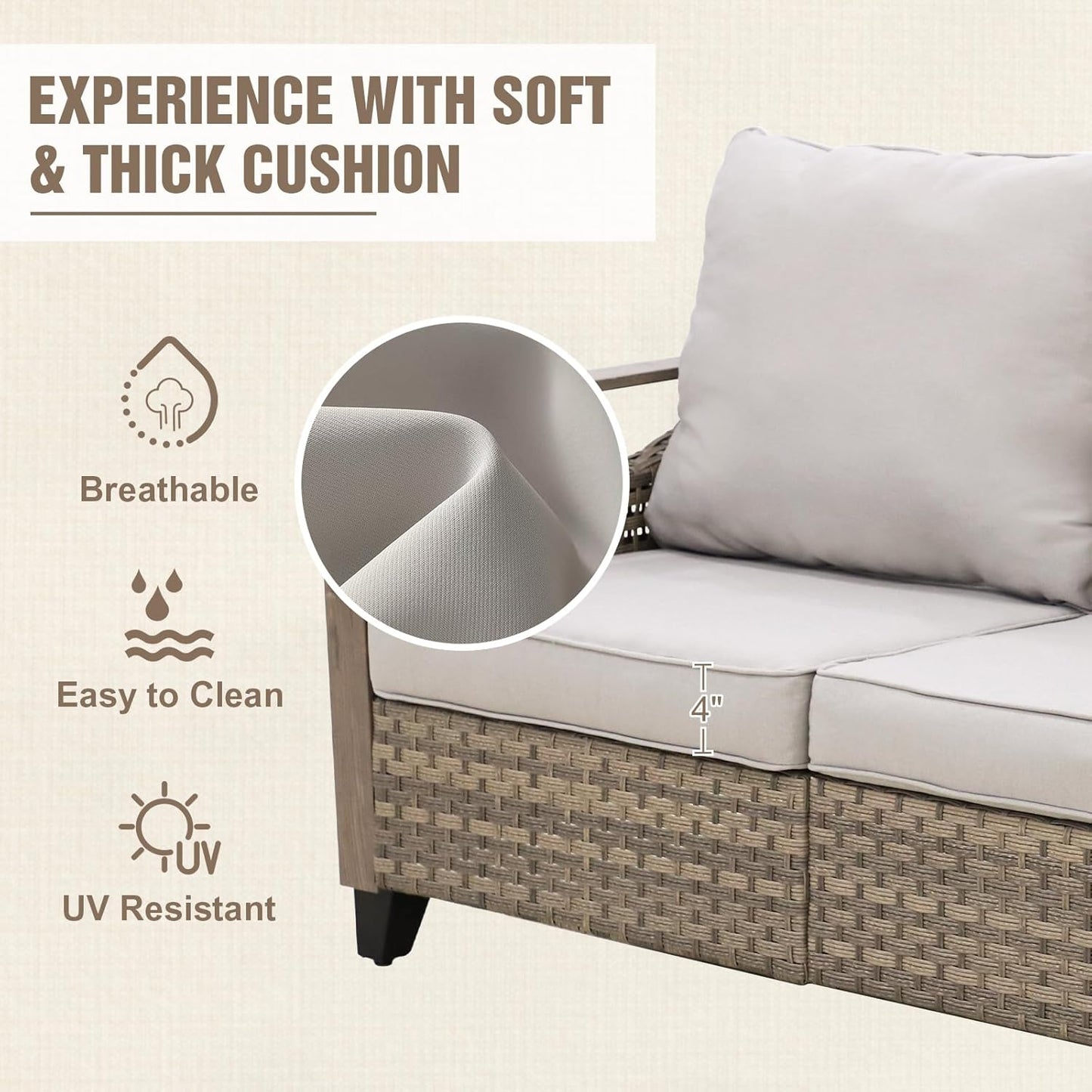 Modern Wicker Patio Sofa, Rattan Outdoor Loveseat for Small Balcony, 2 Seat Loveseat Furniture Set for Garden Deck Backyard, Brown/Gray
