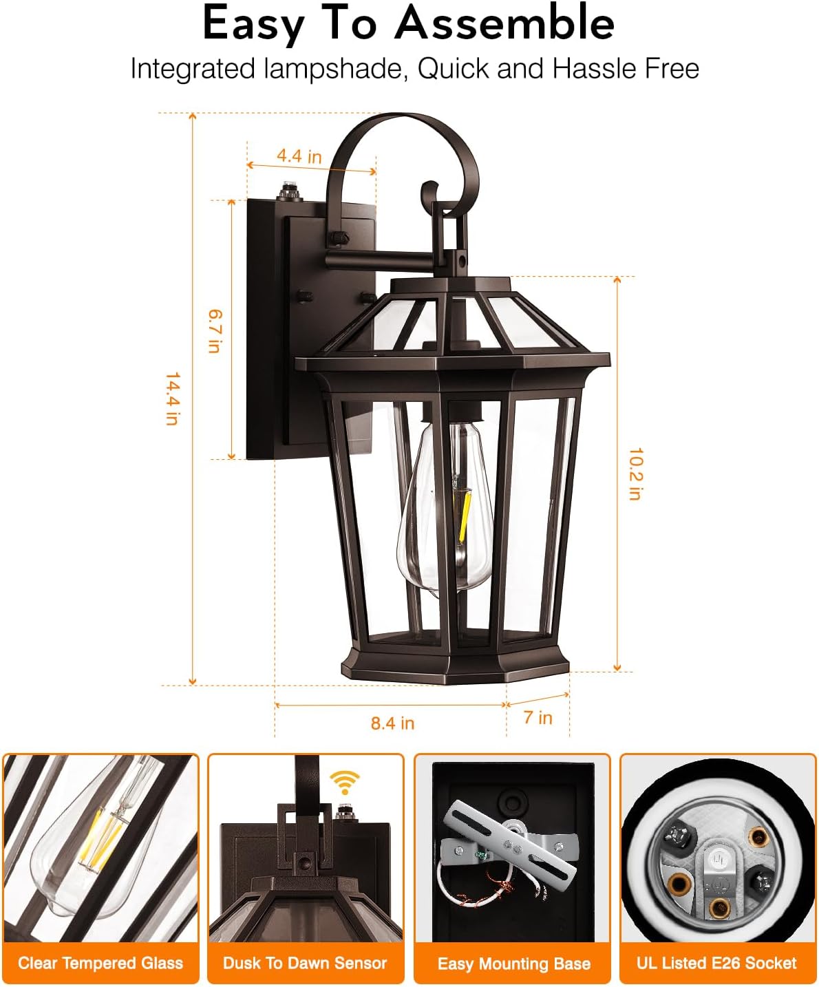 VIANIS Outdoor Wall Lights Dusk to Dawn, Oil Rubbed Bronze Exterior Lighting Fixtures for House, Waterproof ORB Porch Lights Wall Mount, Aluminum Outside Wall Sconce for Front Door, Garage