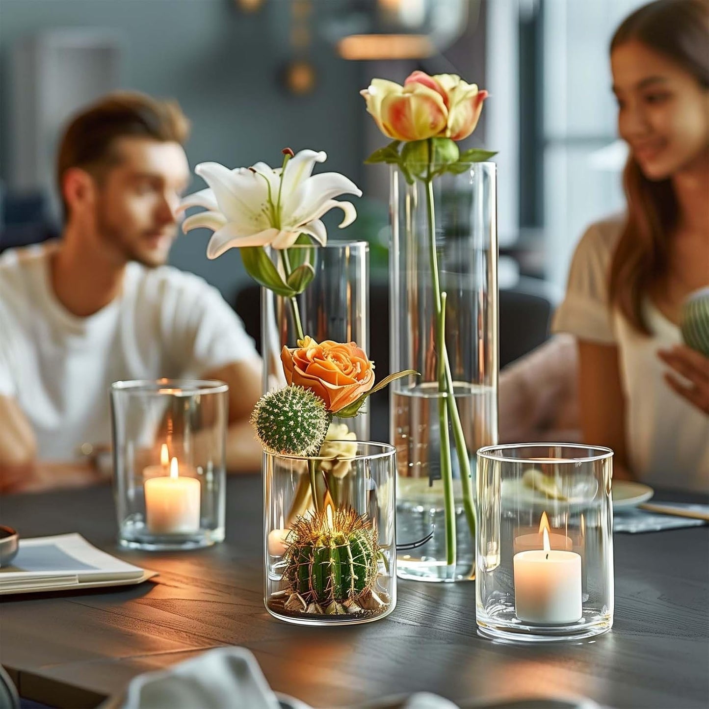 30pcs 11.8Inch Large Size Glass Vase Cylinder for Centerpieces Small Flower Glass Clear Home Decor Centerpiece Table Flower Vase Decorations for Wedding＆Holiday 6,7.9,10,10,11.8Inch Tall