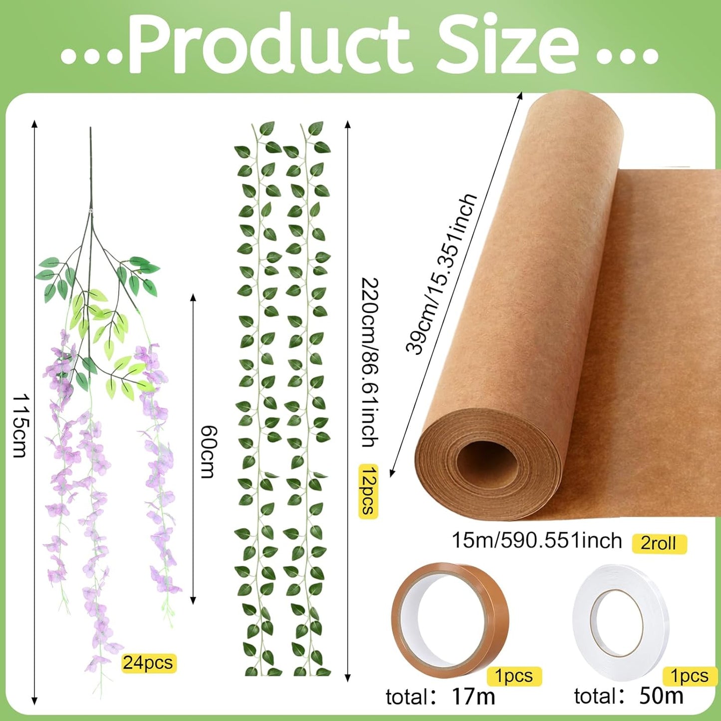 XunYee 40 Pcs 3D Wisteria Tree Wall Decor for Room Classroom Ceiling Artificial Wisteria Hanging Flower DIY Cardboard Paper Tree with Vine Kraft Paper Fairy Bulletin Board Decoration(Purple)