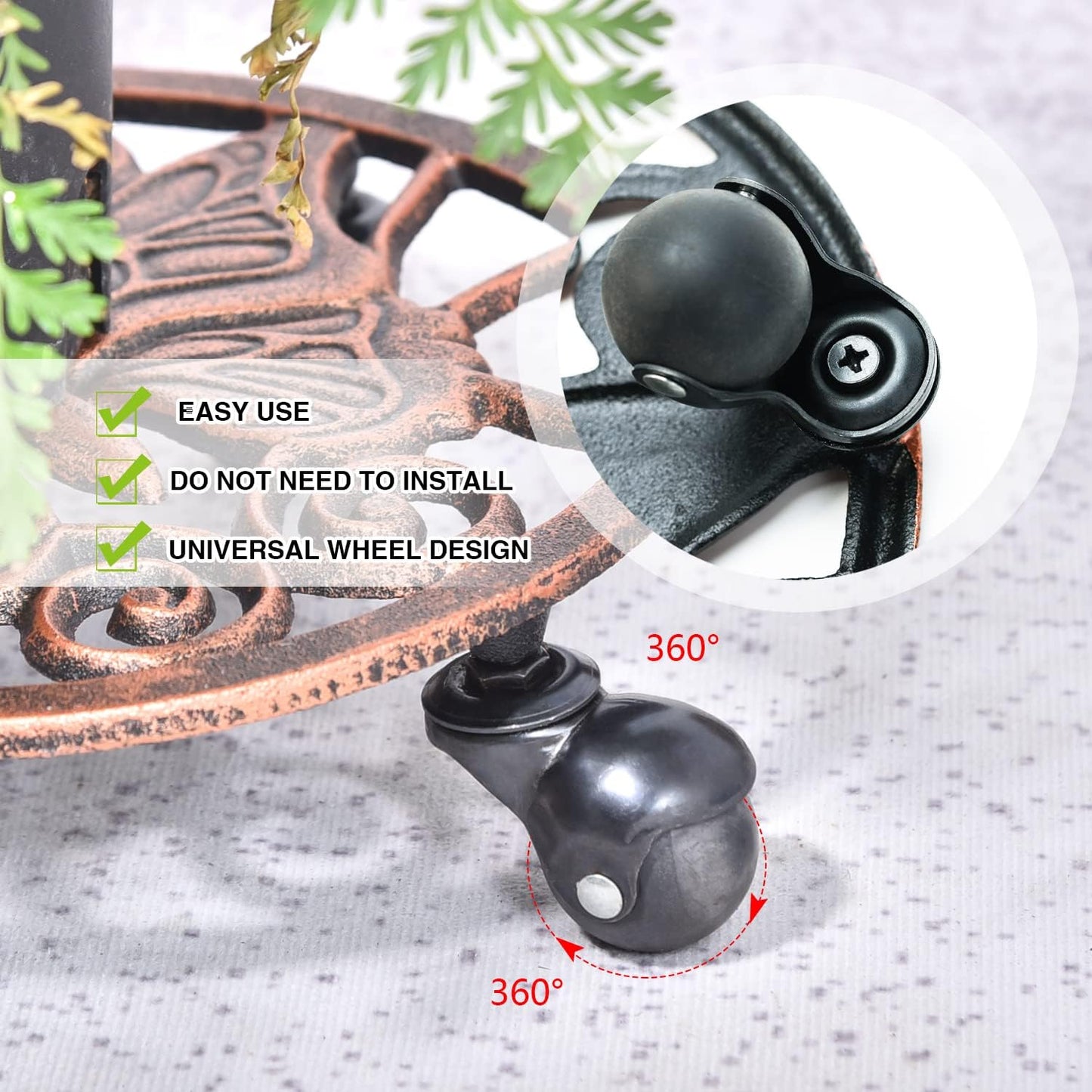Sungmor Heavy Duty Cast Iron Plant Caddy with Wheels - 2 Pack Vintage Butterfly Design Plant Stand, Metal Rolling Plant Tray for Indoor & Outdoor Use - 11 Inch, Antique Bronze