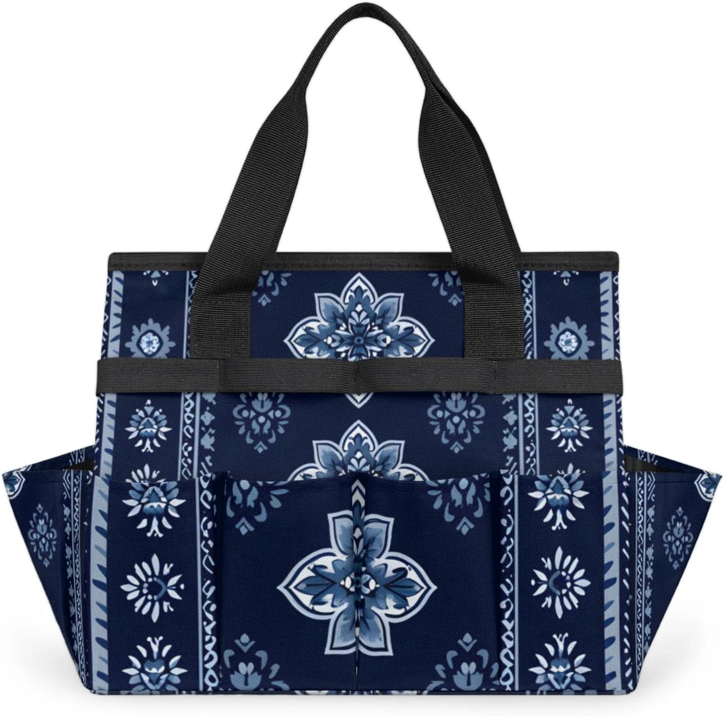 Westward Floral Gardening Tool Bag,Heavy Duty Garden Tote Bag,Portable Oxford Gardening Storage Basket Organizer Handbag with Pockets Handle,Hand Tools Gifts for Outdoor Garden Lawn Yard