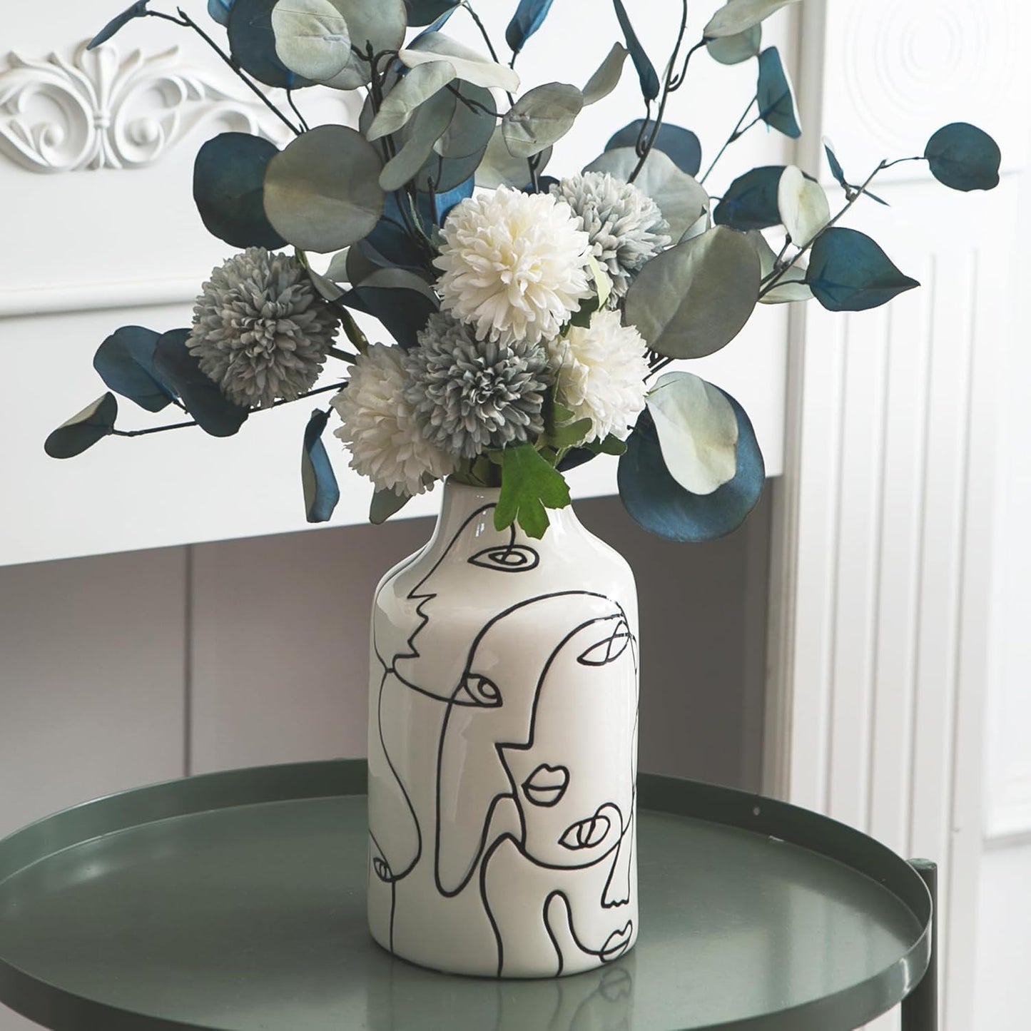 Kimdio Ceramic Vase Set, 2pcs White Abstract Irregular Design Flower Vases, Modern Home Decor Living Room Decor Minimalist Decorative Vase for Pampas Grass