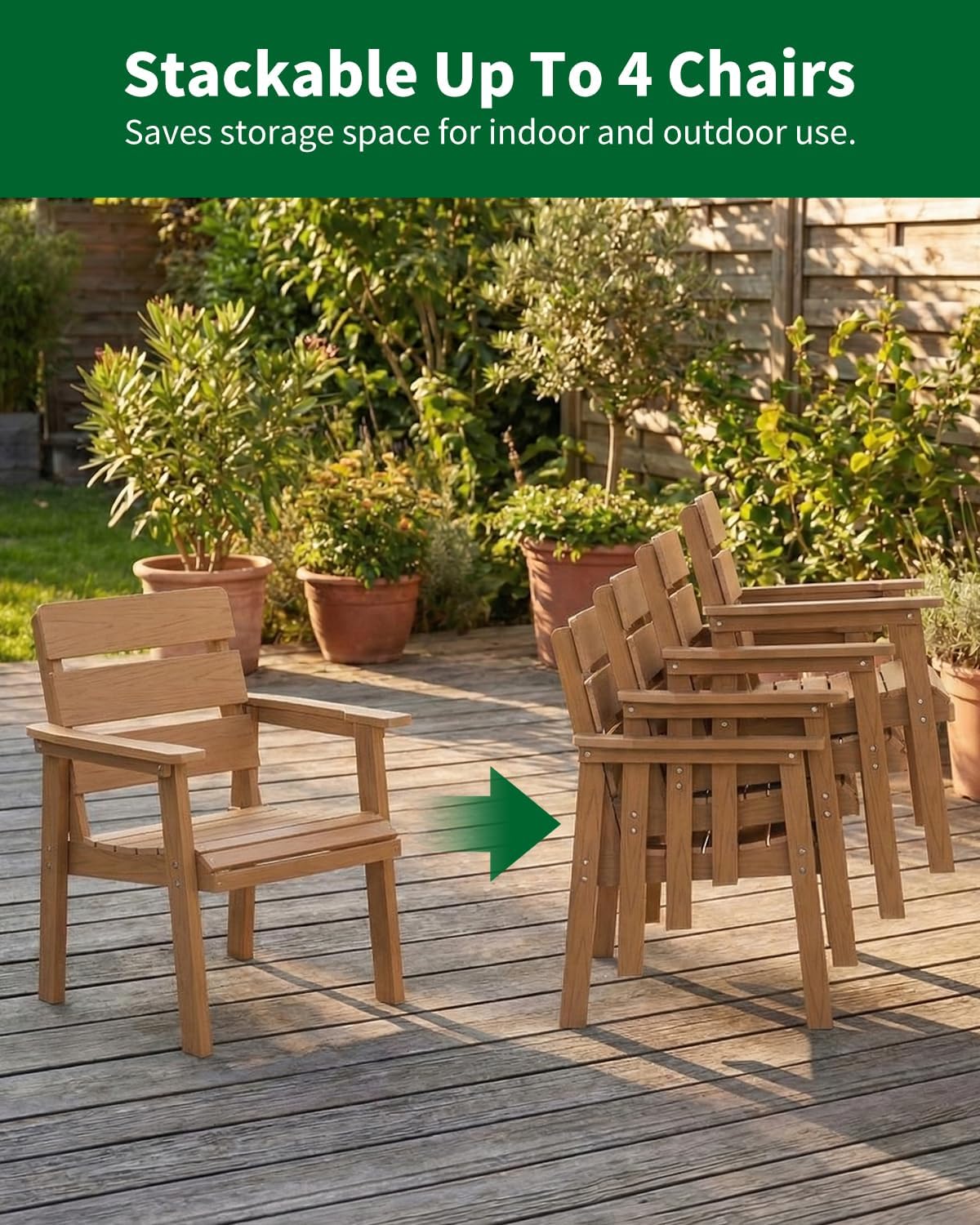 7-Piece Outdoor Dining Set, All-Weather HIPS Patio Table & Chairs for 6, Outdoor Furniture with Umbrella Hole, Ideal for Garden, Poolside, Backyard, Deck, Teak