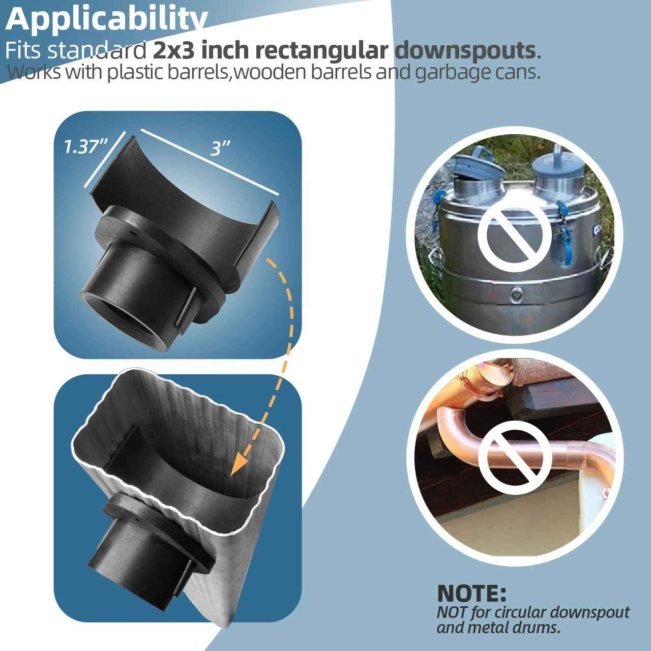 Rain Barrel Diverter Kit for 2x3" Downspout - Rain Water Diverter Connector System Fits Rectangular Downspouts, Converts Plastics Barrel into Rain Barrel