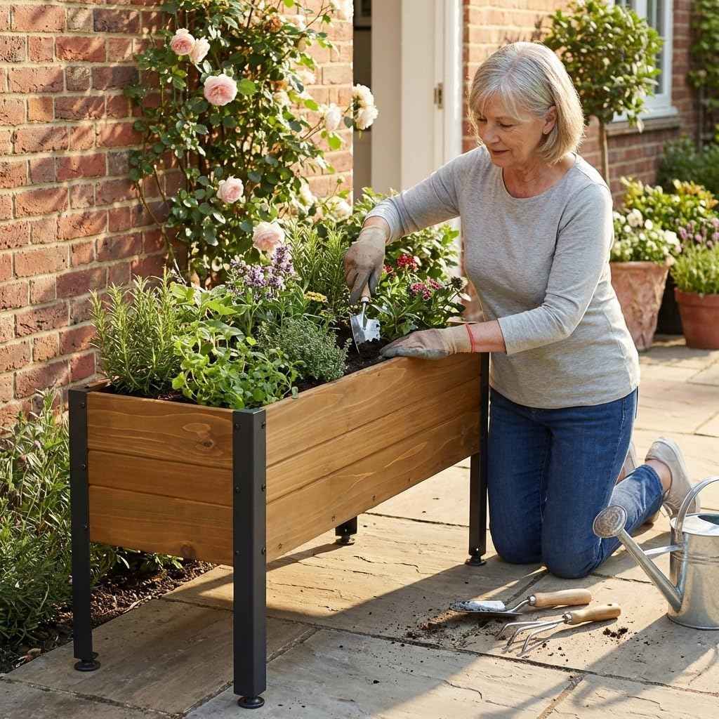 Wood Rectangular Garden Planter Box Raised Bed Outdoor, Elevated Planter for Herbs Vegetables Flowers, Sturdy Wooden Raised Garden