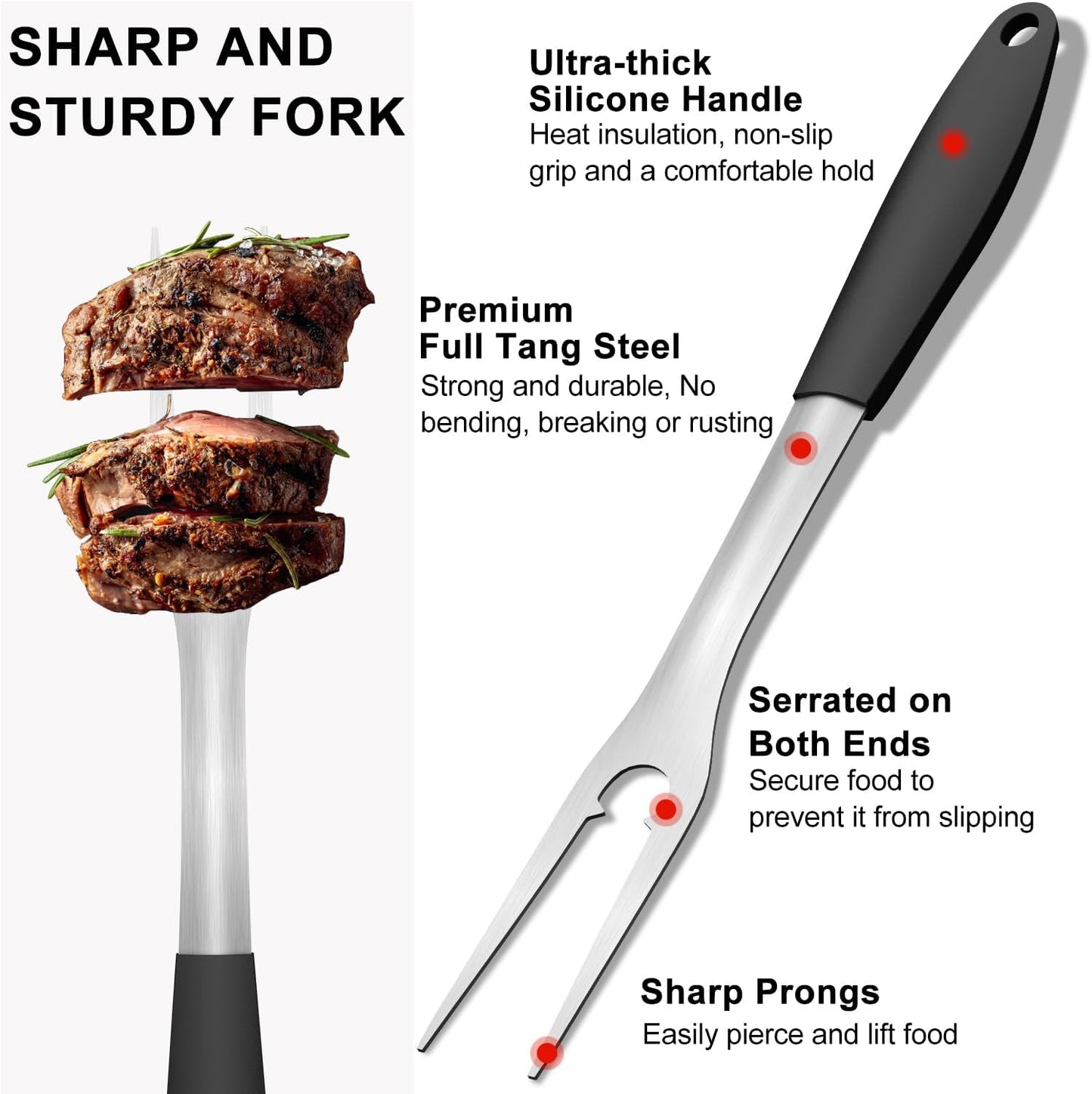 Grill Tools BBQ Accessories Set of 2, 15.8'' Heavy Duty Stainless Steel Grill Utensils with Grill Spatula and Fork, Full Tang Silicone Handle, Outdoor Grilling Tools Barbecue Accessories