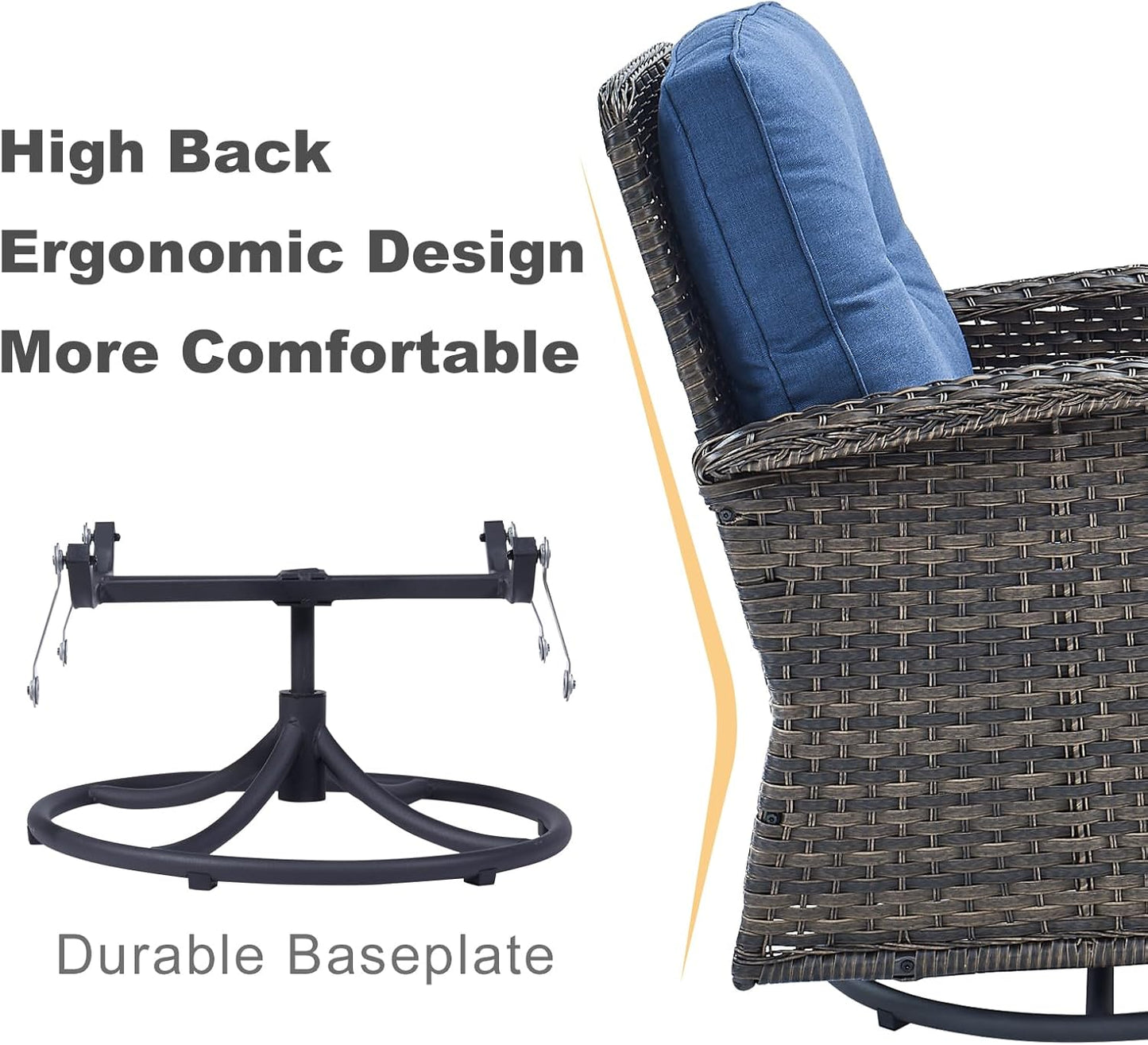 HUMMUH Outdoor Patio Furniture 7-Piece All-Weather PE Wicker Outdoor Conversation Set-Patio Couch Swivel Rocker Chairs with Ottomans Coffee Tables for Backyard,Poolside,Deck