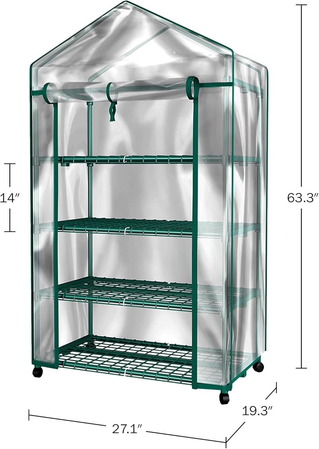 4 Tier Mini Greenhouse - Portable Greenhouse with Locking Wheels and PVC Cover for Indoor or Outdoor - 27 x 19 x 63-Inch Green House by Home-Complete