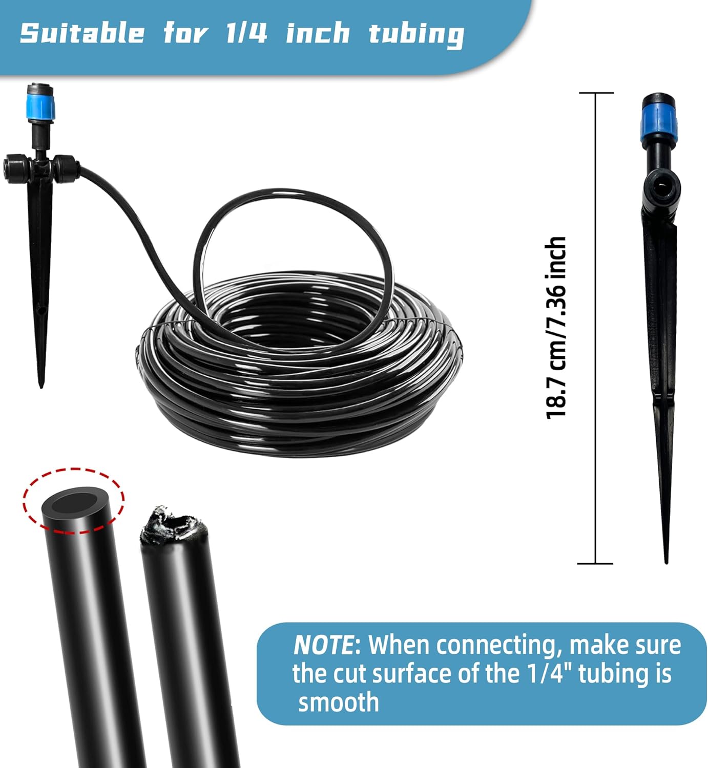 40PCS Push-to-Connect Drip Irrigation Emitters for 1/4 inch Irrigation Tubing, Two-Way Connection Adjustable Vortex Drip Emitters with Stake, Irrigation Dripper Sprinklers for Drip Irrigation System