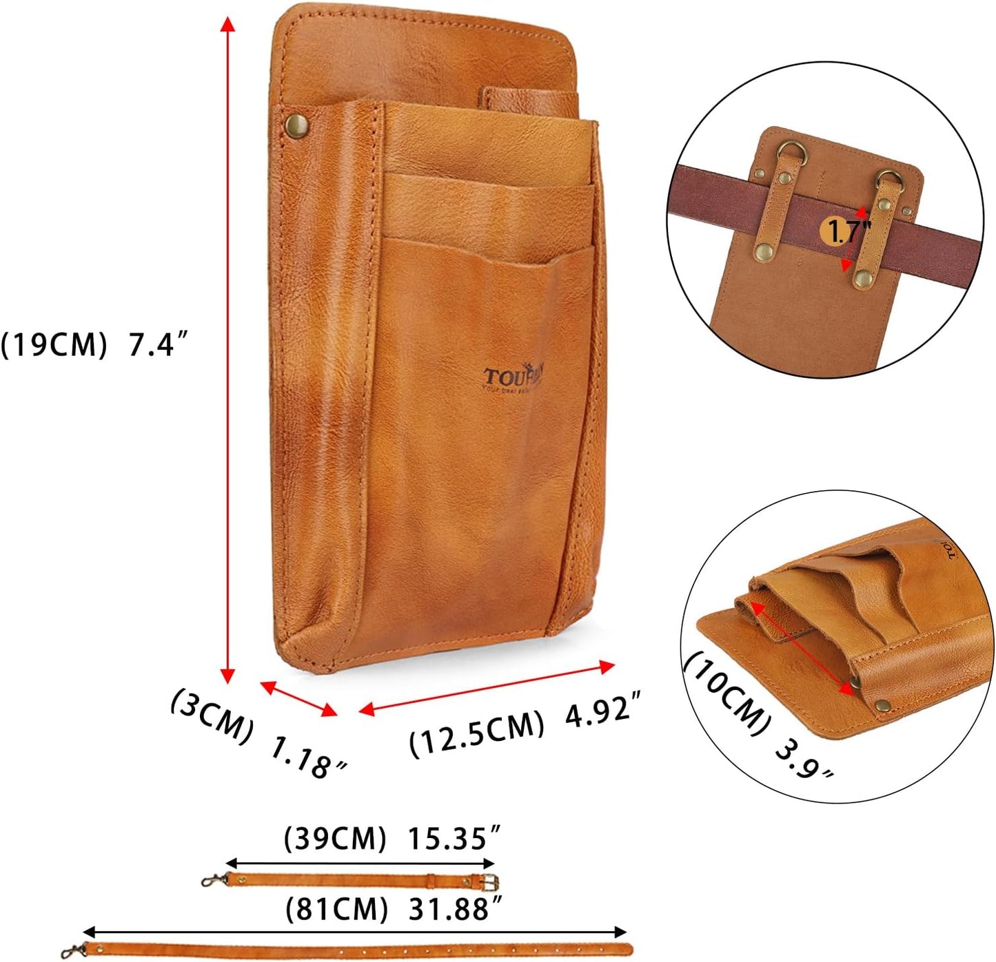 Tourbon Leather Florist Tool Waist Pouch Belt Garden Shoulder Crossbody Tools Bag Gardening Pruning Shears Holder Organizer Kit 4 Pockets (Brownish Yellow)
