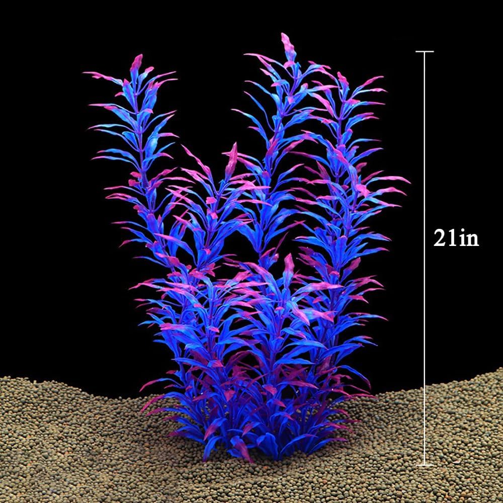 DSkoiph 2 pcs Aquarium Decor Plastic Plants Extra Large 21 Inches Artificial Fish Tank Plants Tall Fish Tank Decorations Artificial Green Water Plants (Purple)
