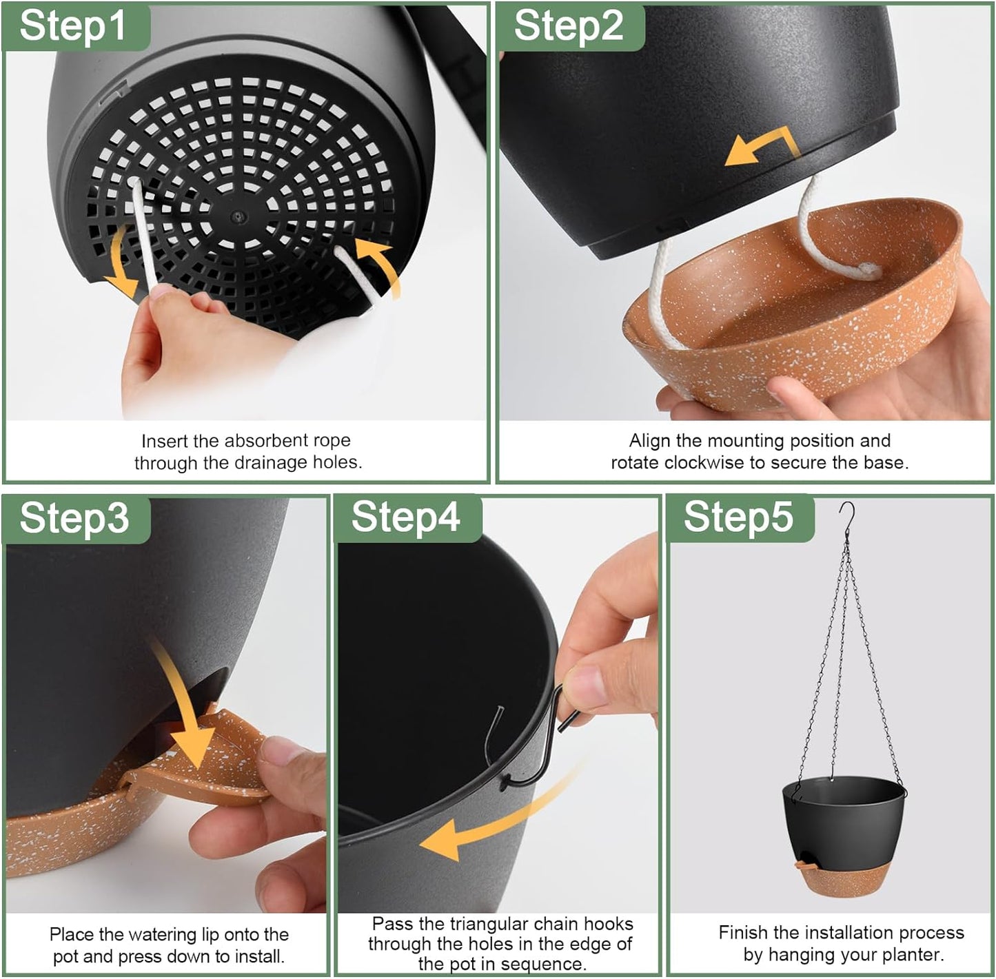 3 Pack Hanging Planter Indoor Outdoor Flower Pots 7/6.5/5 Inch, Self-Watering Hanging Pot with Drainage Holes Hanging Baskets Holder Plant Pots for Garden (Black)