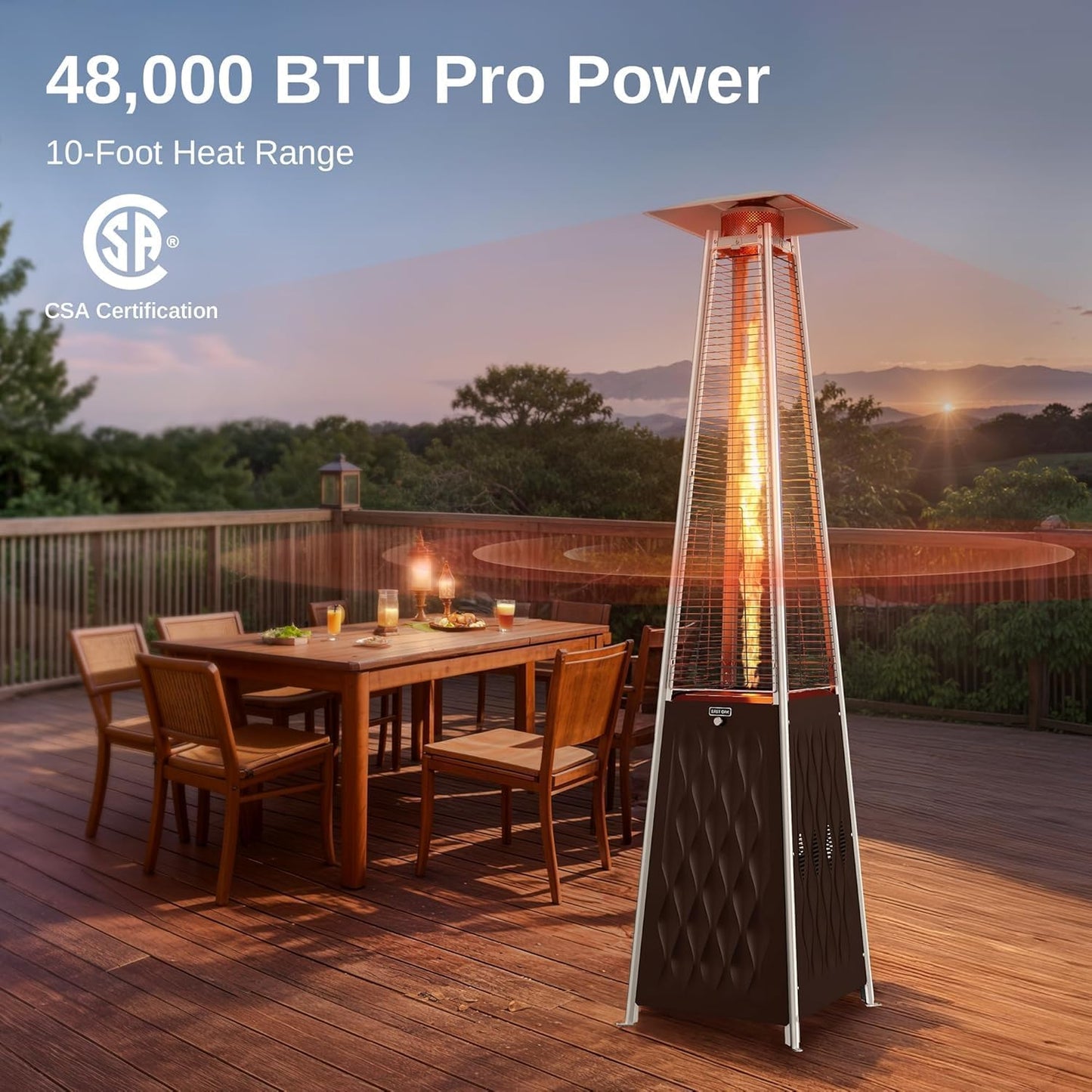 EAST OAK 48,000 BTU Pyramid Patio Heater, Quartz Glass Tube Propane Outdoor Heater with Wheels, Triple Safety Protection, 2025 Upgrade for Home, Backyard & Commercial Spaces, Bronze