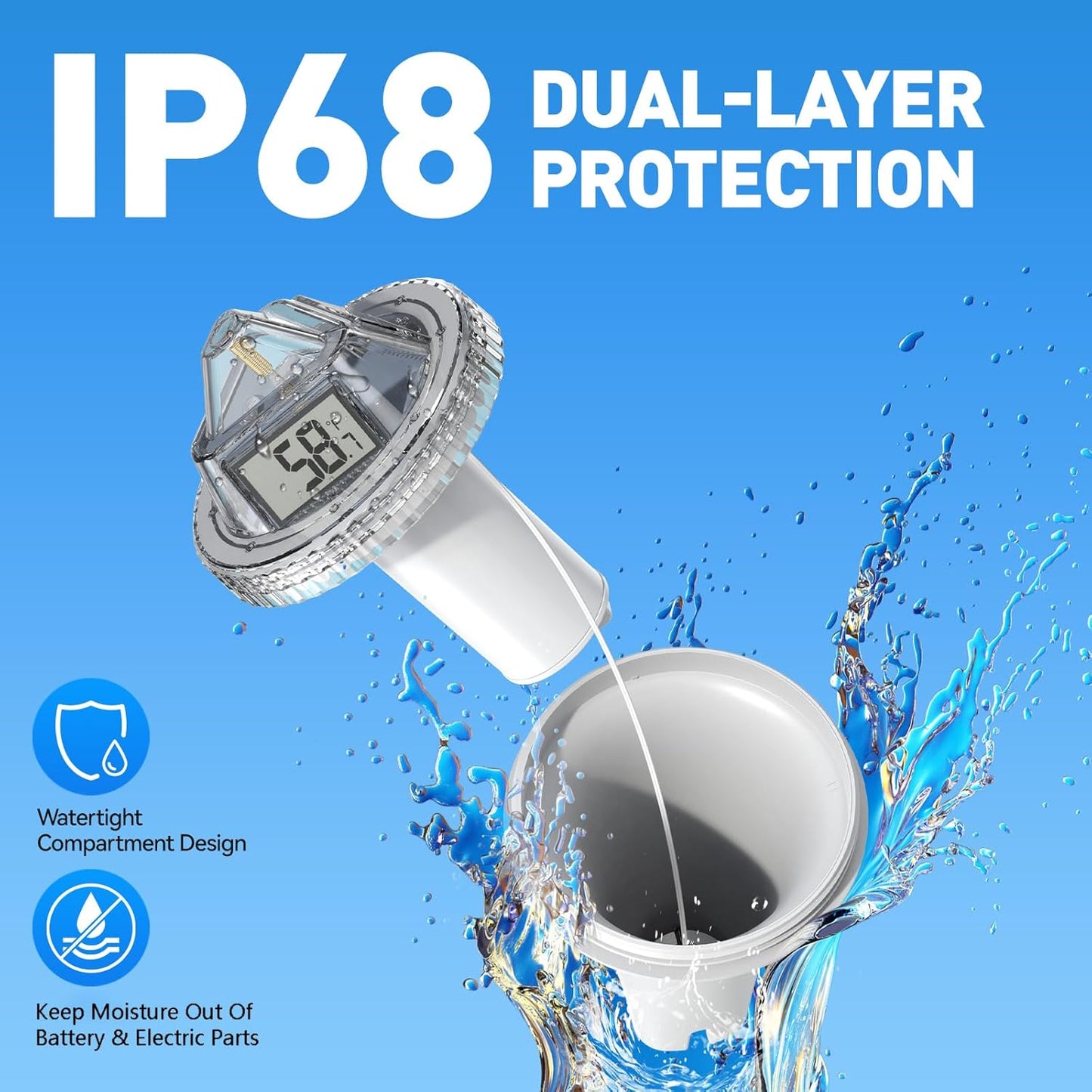 RAINPOINT Anti-Fog 360° Reading 3 Displays Wireless Digital Pool Thermometer Floating for Ice Bath,Dual-Layer IP68 Waterproofing Remote Temperature Monitor Easy Read Hot Tub SPA Inflatable Pool