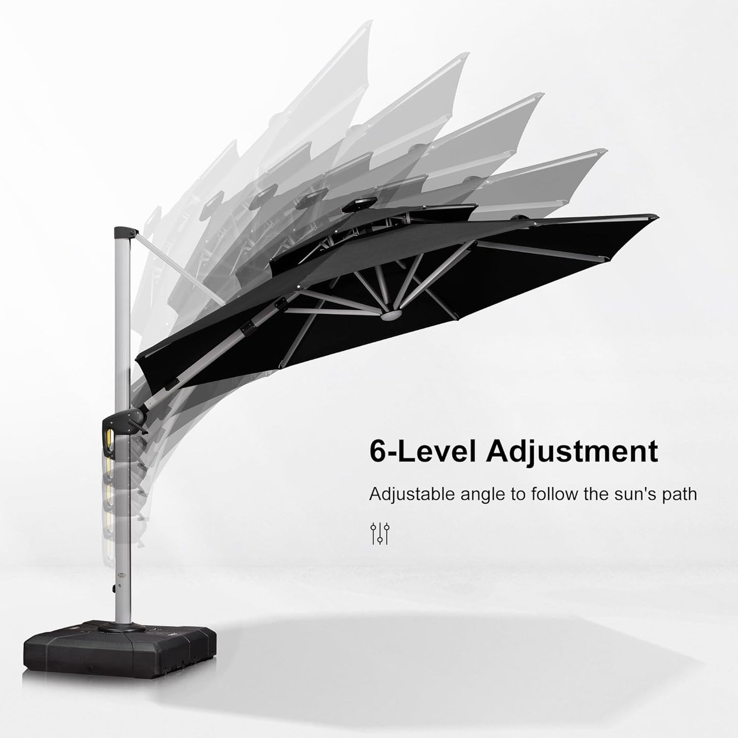 PURPLE LEAF 11ft Patio Umbrella With Base Solar powered LED Cantilever Umbrella with LED lights Windproof Outdoor Offset Umbrella for Garden Deck Pool Patio, Black
