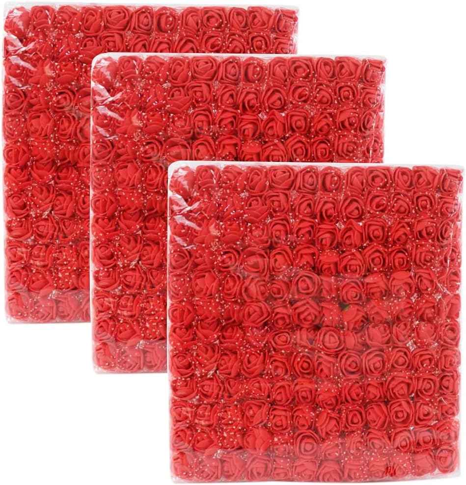 432 Pcs Mini Artificial Rose Flower Heads Real Looking Foam Fake Roses Heads for DIY Wedding Flowers Accessories Bridal Hair Clips Headbands Dress Decoration(Red)